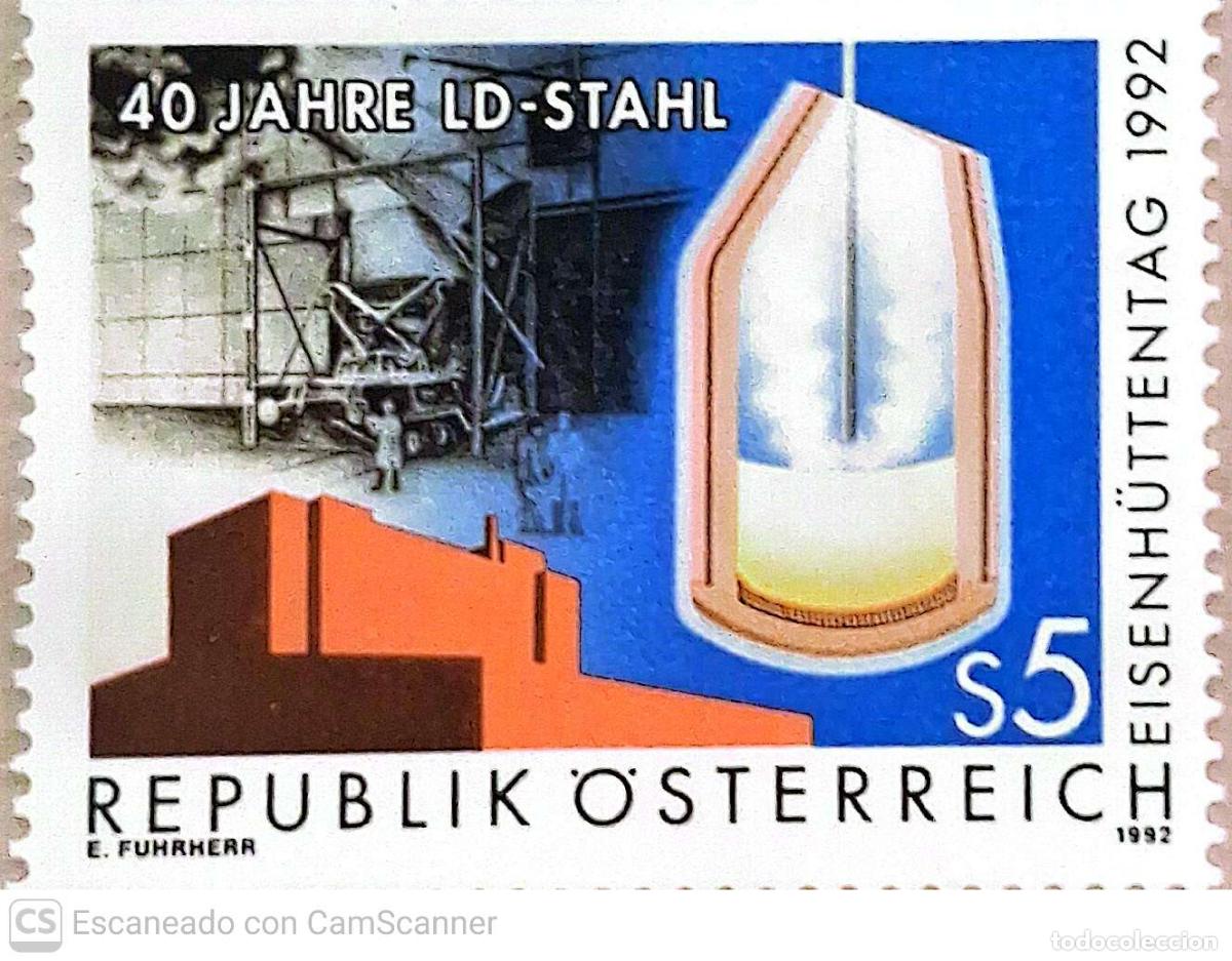 Sellos: Austria. 1893 D&iacute;a internacional de la siderurgia. 1992. Sellos nuevos y numeraci&oacute;n Yvert