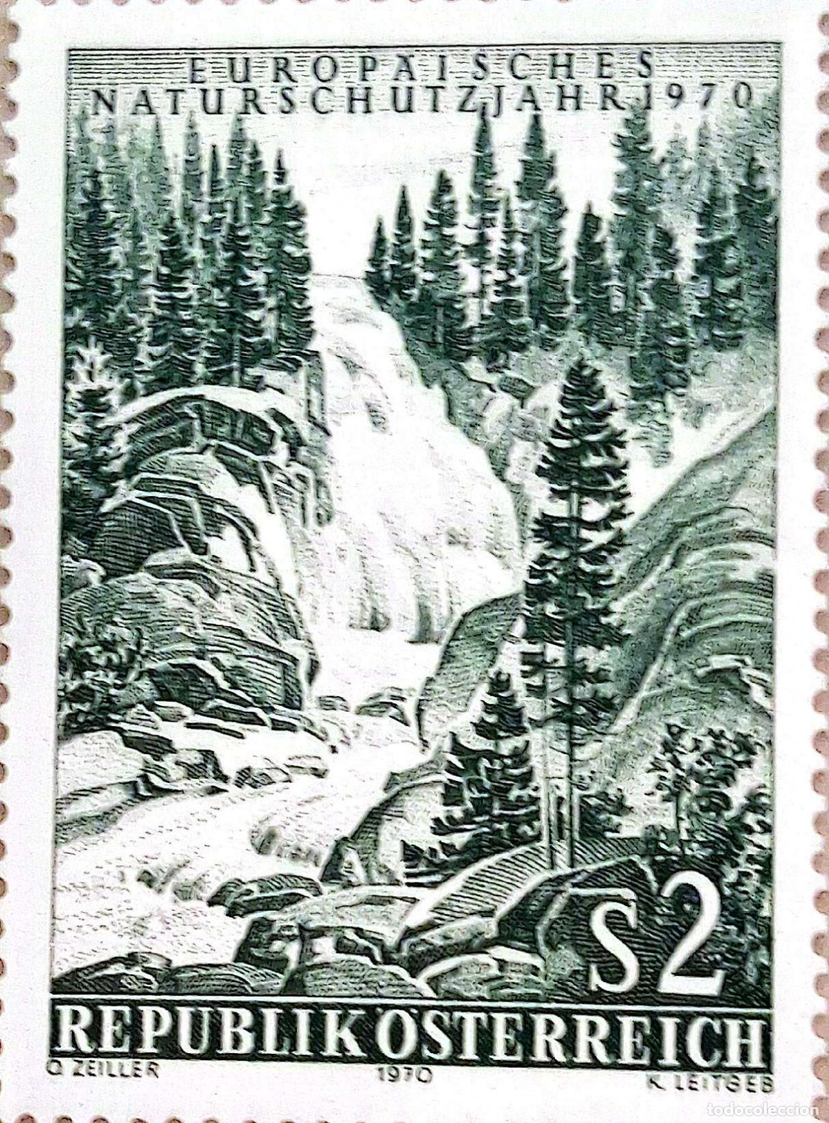 Sellos: Austria. 1154 A&ntilde;o europeo de la protecci&oacute;n de la naturaleza: Cascada. 1970. Sellos nuevos y numeraci