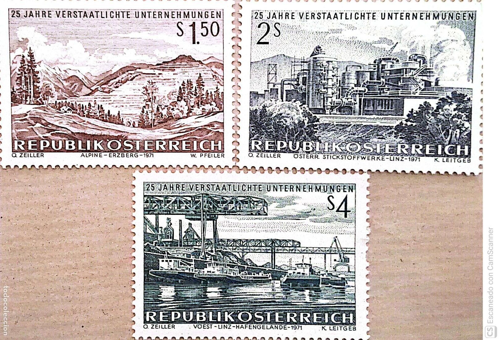 Sellos: Austria. 1202/04 Empresas nacionalizadas: Minas de los Alpes, Fabrica productora de nitr&oacute;geno y Acer