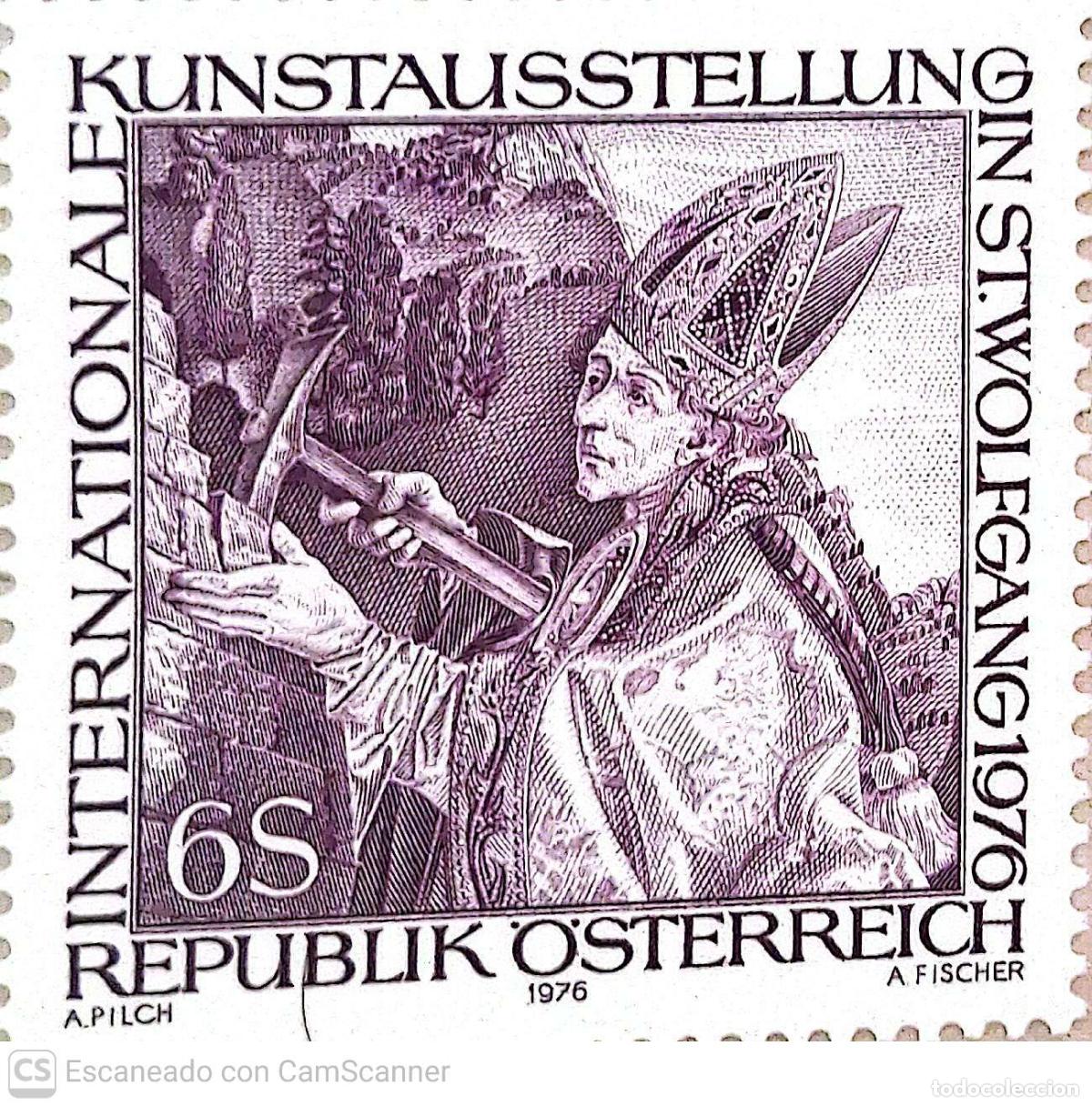 Sellos: Austria. 1344 Exposici&oacute;n de Obras de arte: Peregrinaje de San Wolfgang de Micha&euml;l Pacher. 1976. Sell