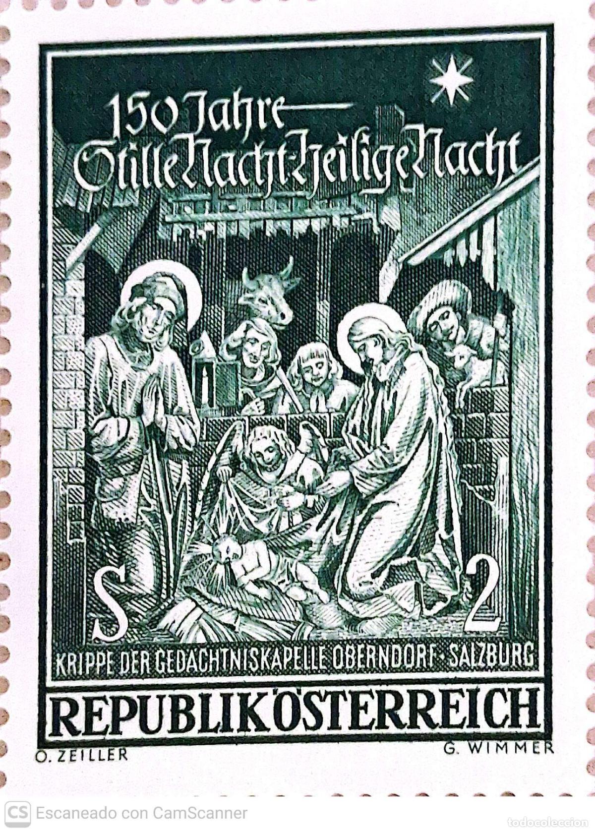 Sellos: Austria. 1107 Canto de Navidad , O douce nuit, o sainte nuit: Bel&eacute;n en madera. 1968. Sellos nuevos