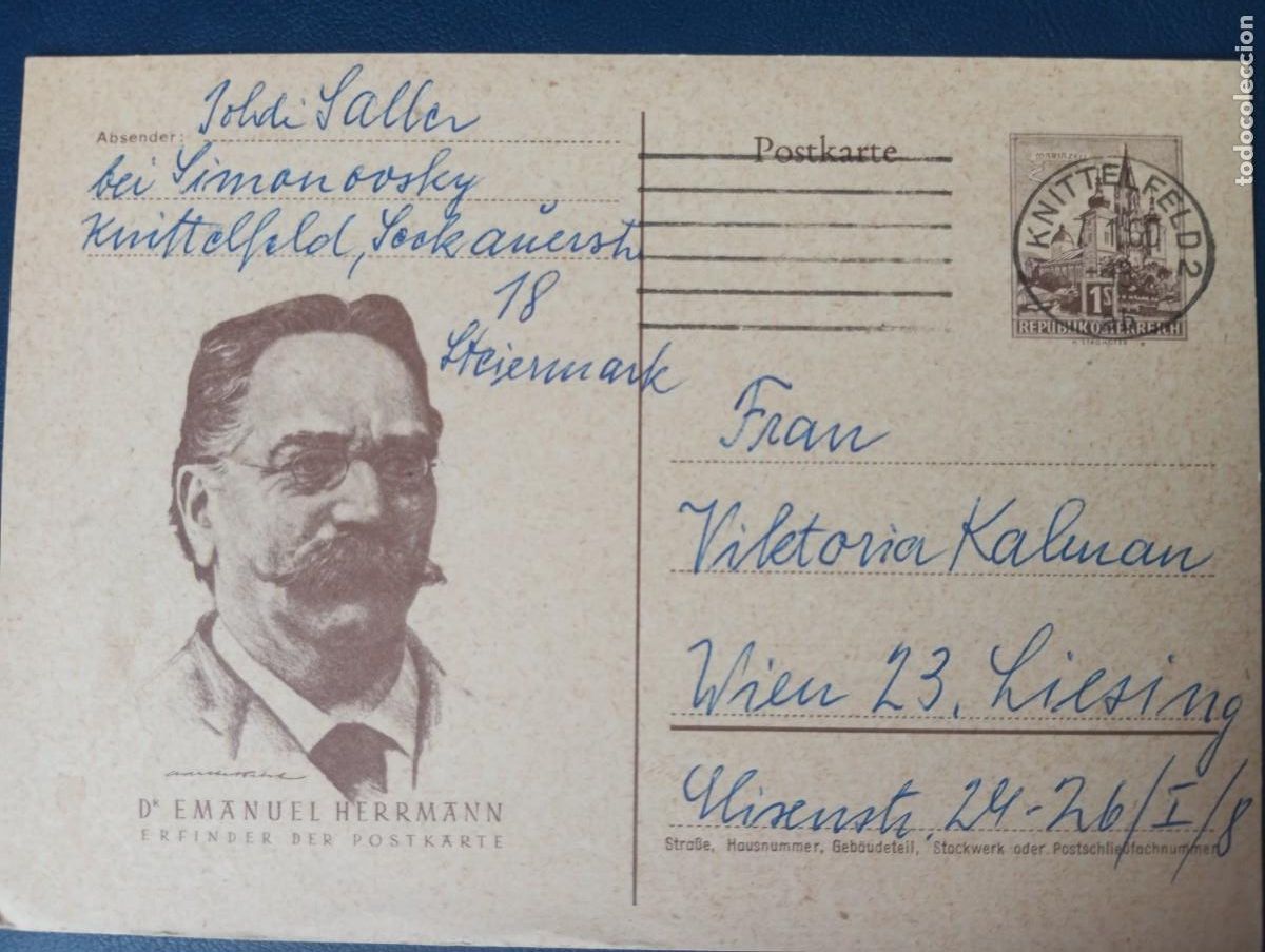 Sellos: AUSTRIA, 1960, ENTERO POSTAL EMANUEL HERRMANN - Foto 1