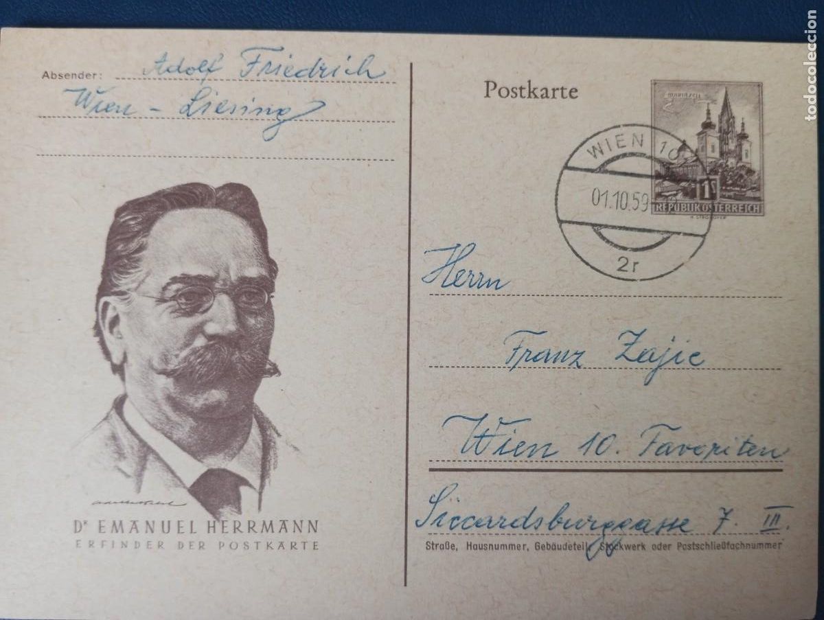 Sellos: AUSTRIA, 1959, ENTERO POSTAL EMANUEL HERRMANN - Foto 1