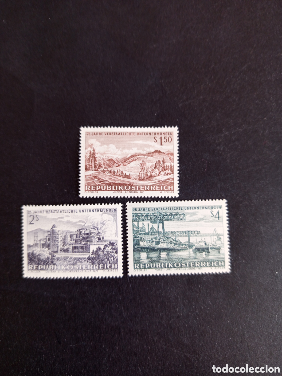 Sellos: AUSTRIA, 1971. Industrializaci&oacute;n: minas, acer&iacute;as, f&aacute;bricas. Yvert 1202/4. Ver fotos.Pedido m&iacute;nimo 3&euro;