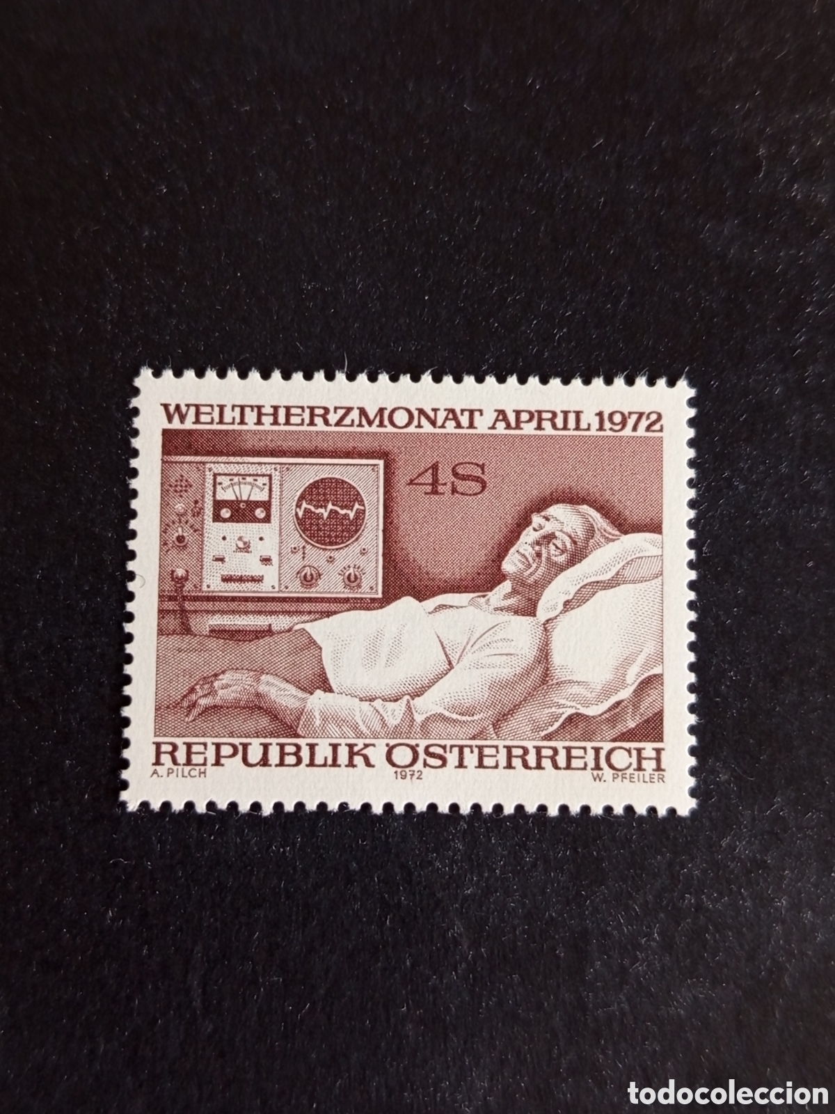 Sellos: AUSTRIA, 1971. D&iacute;a Mundial del Coraz&oacute;n. Enfermo. Yvert 1214. Ver fotos. Pedido m&iacute;nimo 3 &euro;.