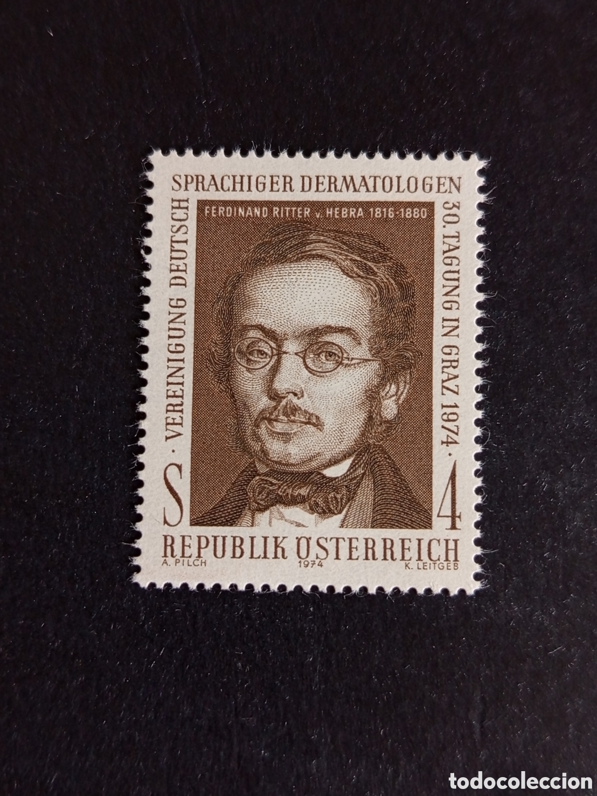 Sellos: AUSTRIA, 1974. Ferdinand Ritter von Hebra, dermat&oacute;logo. Yvert 1291. Pedido m&iacute;nimo 3 &euro;. Ver fotos.