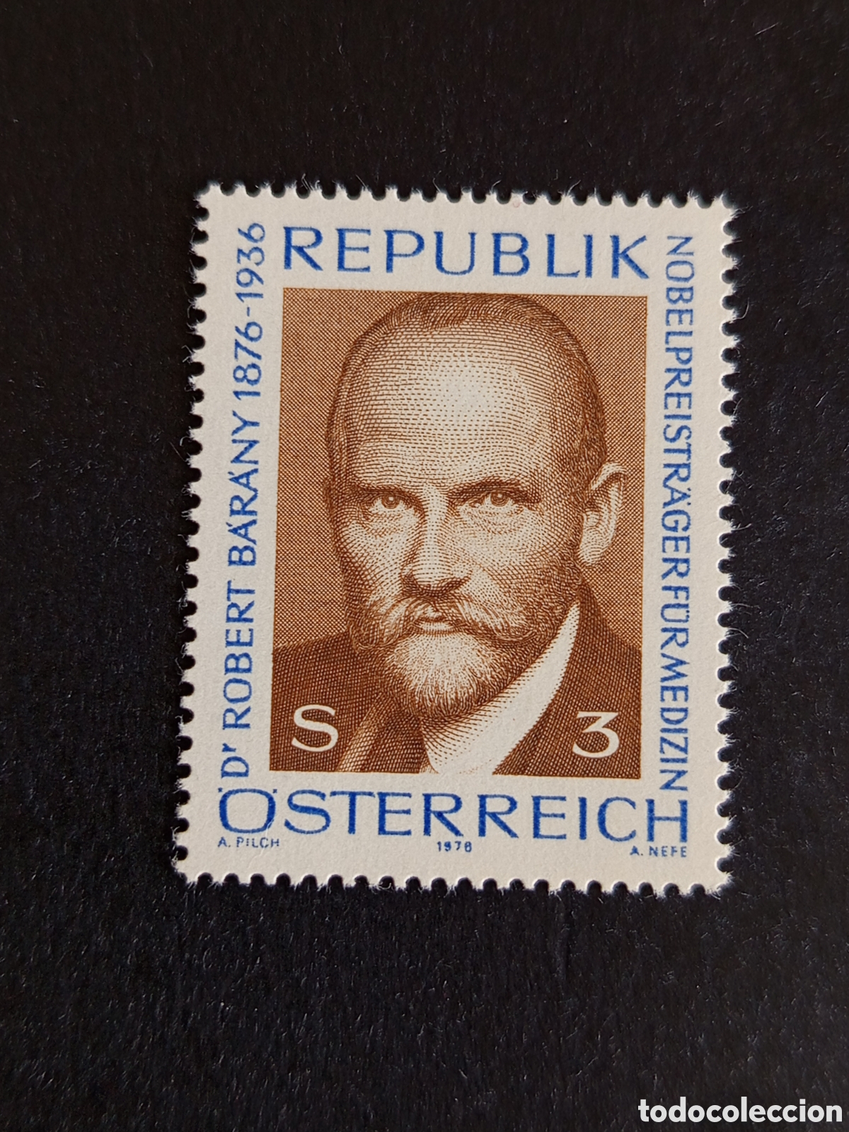 Sellos: AUSTRIA, 1976. Doctor Robert Barany. Premio Nobel de Medicina. Yvert 1338. Pedido m&iacute;nimo 3 &euro;.