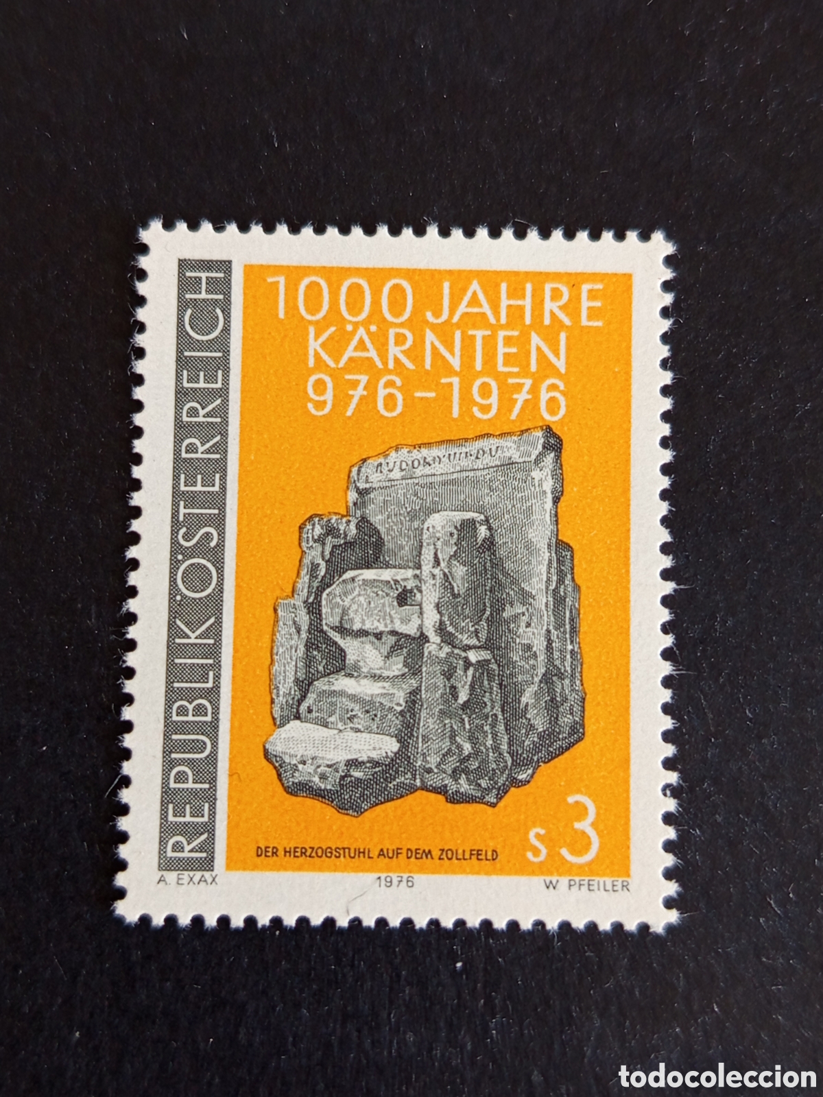 Sellos: AUSTRIA, 1976. Milenario de Carintia. Trono Ducal. Yvert 1340. Pedido m&iacute;nimo 3 &euro;. Ver fotos.