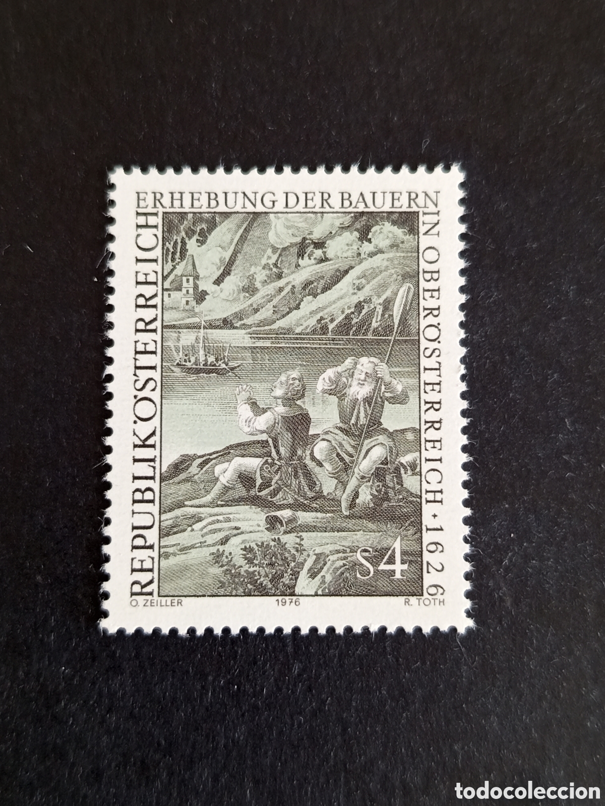 Sellos: AUSTRIA, 1976. Revuelta Campesinos Alta Austria. Grabado. Barco y Yvert 1343. Pedido m&iacute;nimo 3 &euro;.