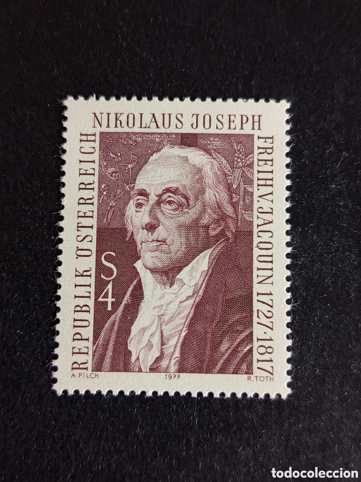 Sellos: AUSTRIA, 1977. Nikolaus von Jacquin, bot&aacute;nico. Yvert 1369. Pedido m&iacute;nimo 3 &euro;. Ver fotos.