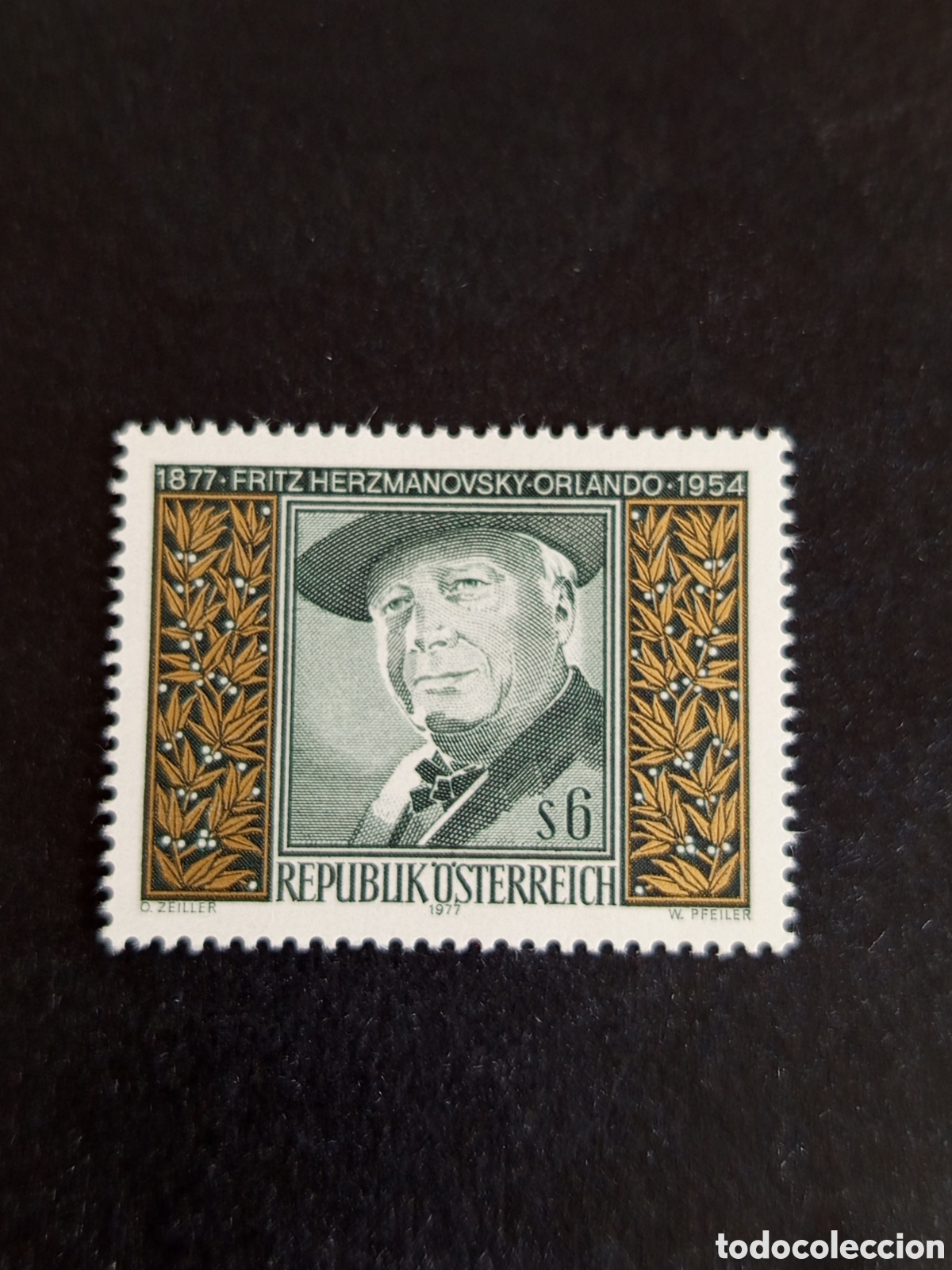 Sellos: AUSTRIA, 1977. Fritz Hermanovsky-Orlando, escritor. Yvert 1376. Pedido m&iacute;nimo 3 &euro;. Ver fotos.