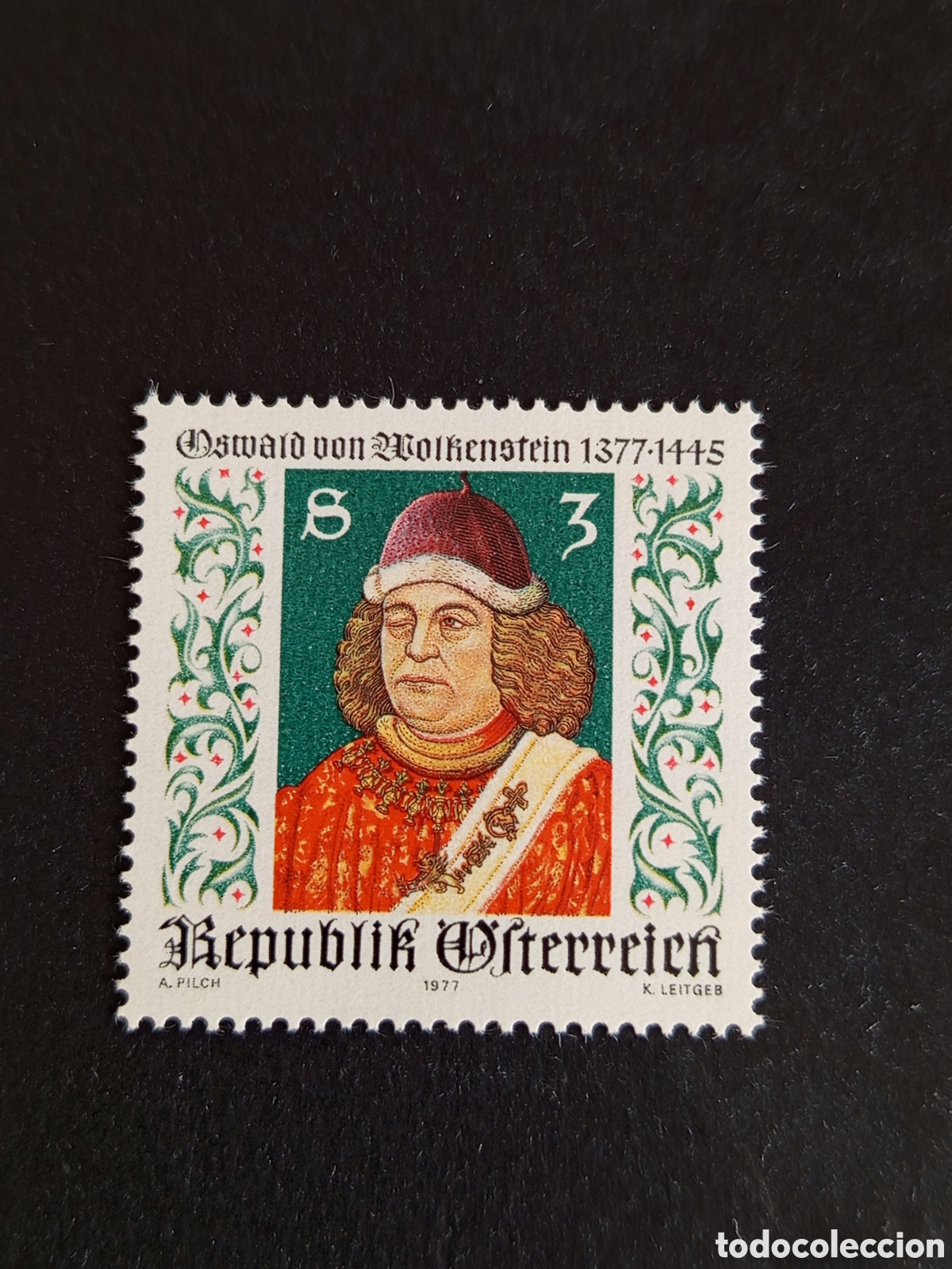 Sellos: AUSTRIA, 1977. Oswald von Wolkenstein, poeta. Yvert 1370. Pedido m&iacute;nimo 3 &euro;. Ver fotos.