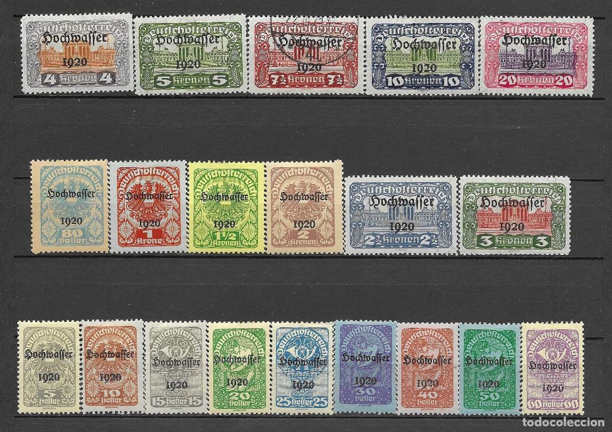 Sellos: AUSTRIA-1950- C/ SE&Ntilde;AL FIJASELLO Y ALGUNOS USADOS- SOBRECARGADOS-INUNDACIONES 1920- SERIE COMPLETA