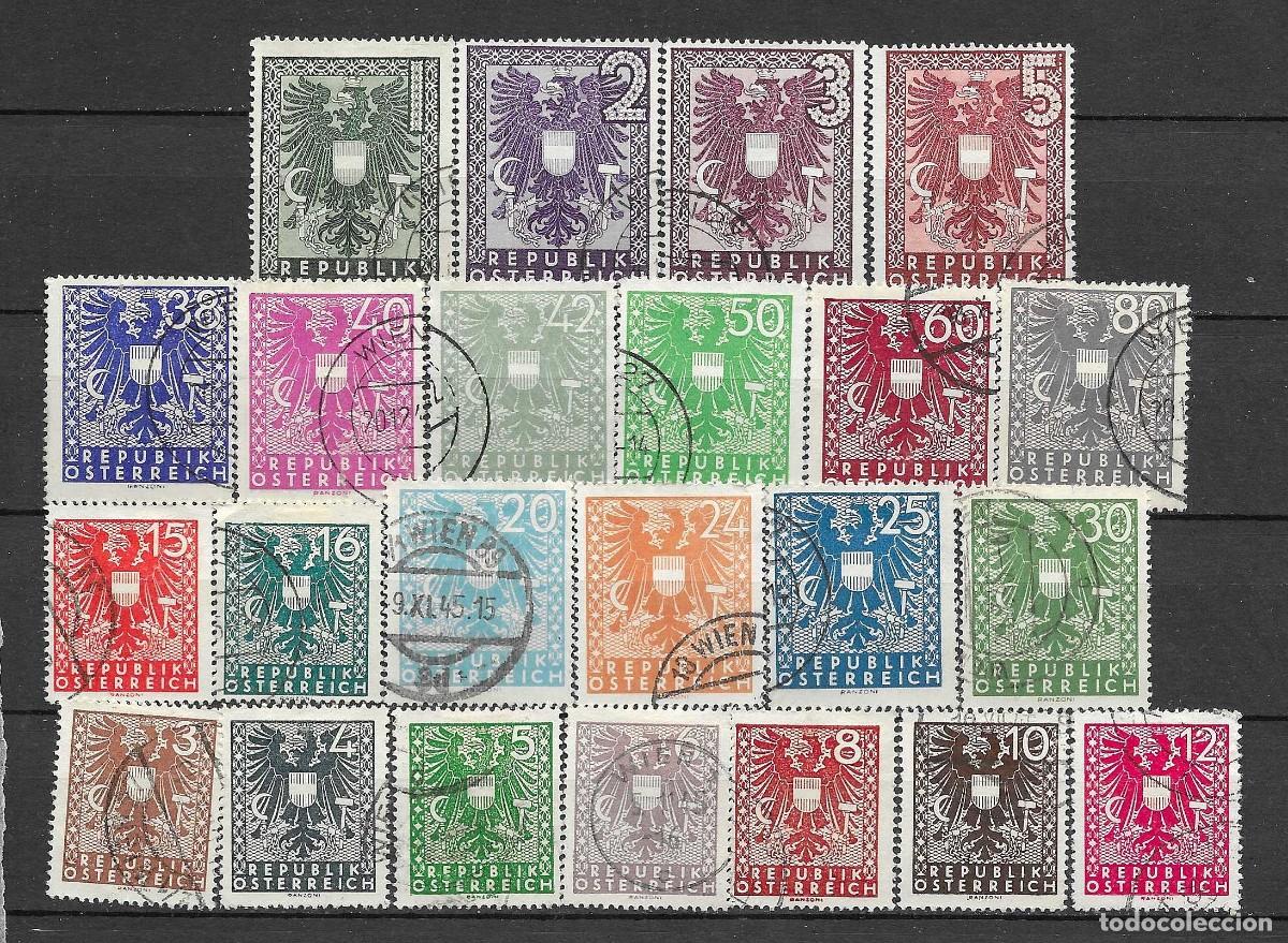 Sellos: AUSTRIA-1947-USADOS- ESCUDO NACIONAL- SERIE COMPLETA