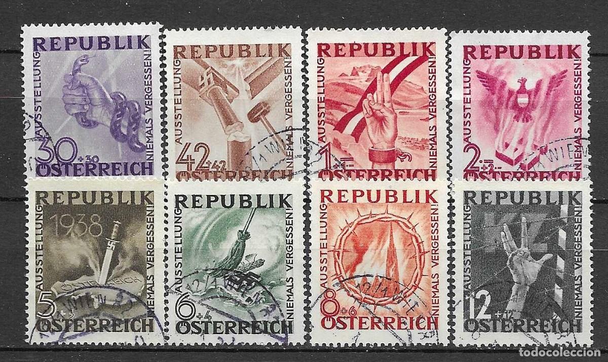 Sellos: AUSTRIA-1946-USADOS- EXPOSCION CONTRA EL FASCISMO- &rdquo;NUNCA OLVIDEMOS - SERIE COMPLETA