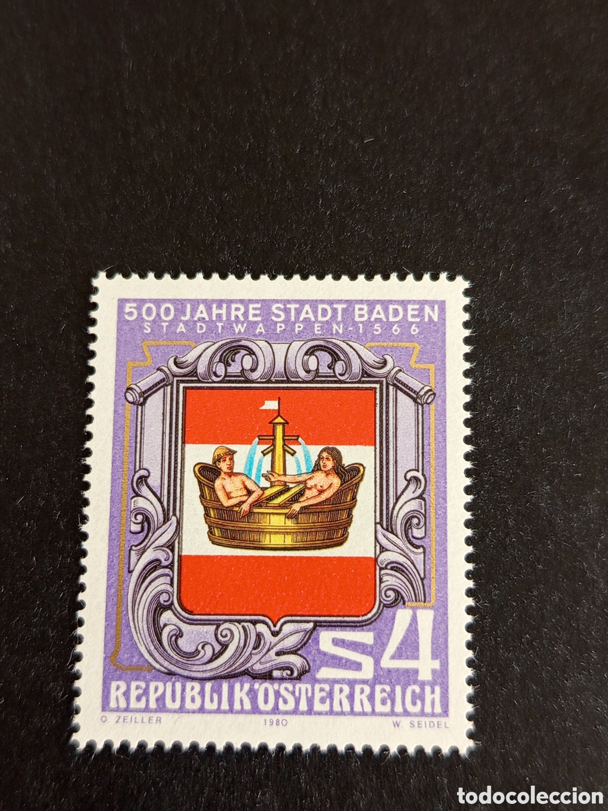 Sellos: AUSTRIA, 1980. Escudo de armas de la Villa de Baden. Yvert 1460. Pedido m&iacute;nimo 3 &euro;. Ver fotos.