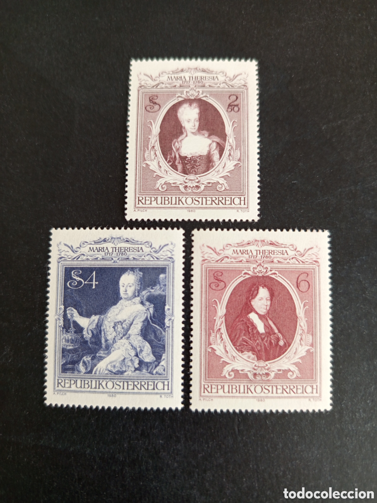 Sellos: AUSTRIA, 1980. Emperatriz Mar&iacute;a Teresa. Yvert 1469/71. Pedido m&iacute;nimo 3 &euro;. Ver fotos. Serie completa