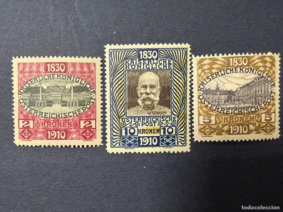 Sellos: AUSTRIA, 1910. YVERT 133/35. 80 CUMPLEA&Ntilde;OS EMPERADOR FRANZ JOSEPH I. NUEVOS. SIN FIJASELLOS