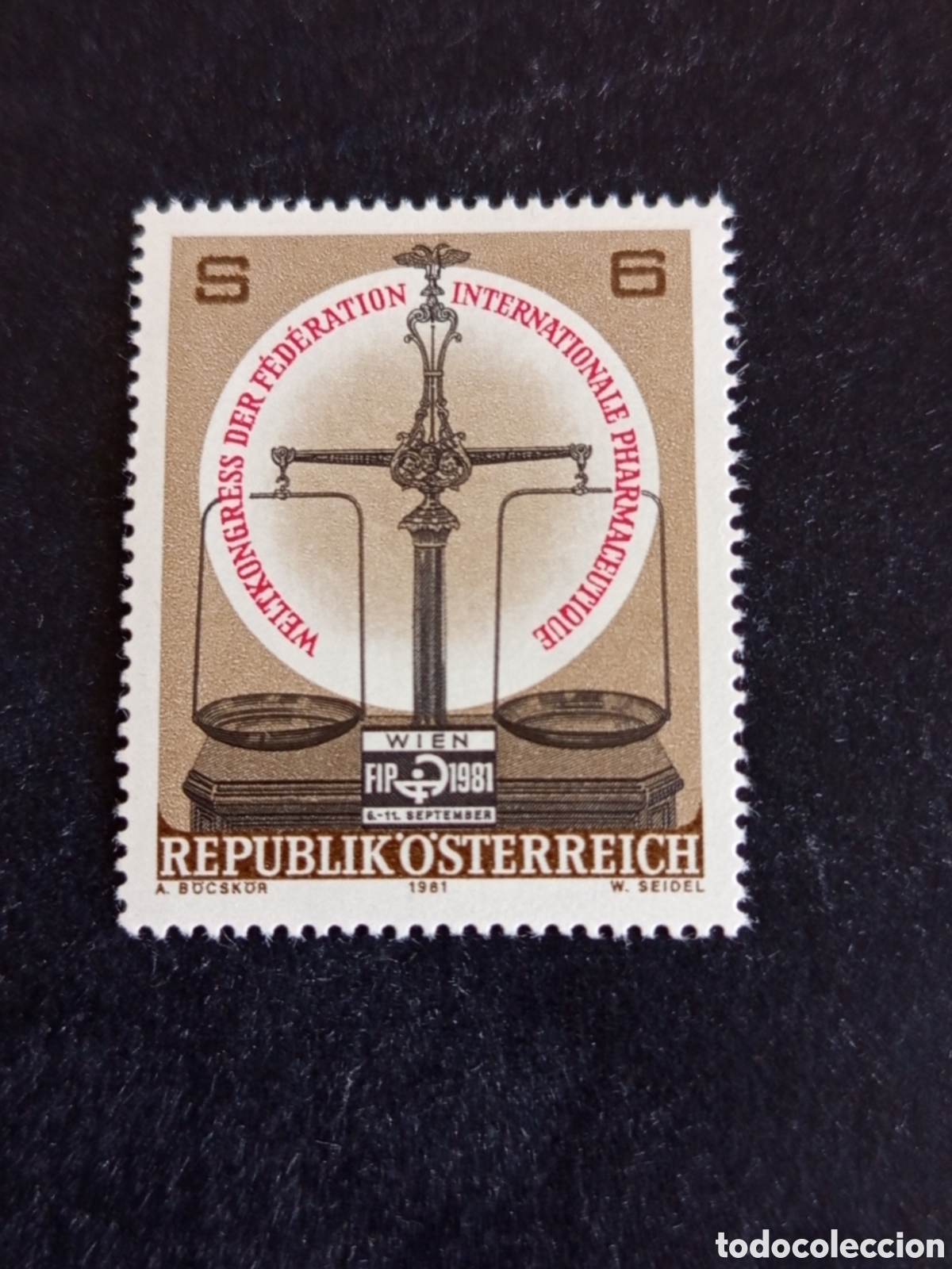 Sellos: AUSTRIA, 1981. Congreso Farmac&eacute;utico. Balanza. Yvert 1507. Pedido m&iacute;nimo 3 &euro;. Ver fotos.