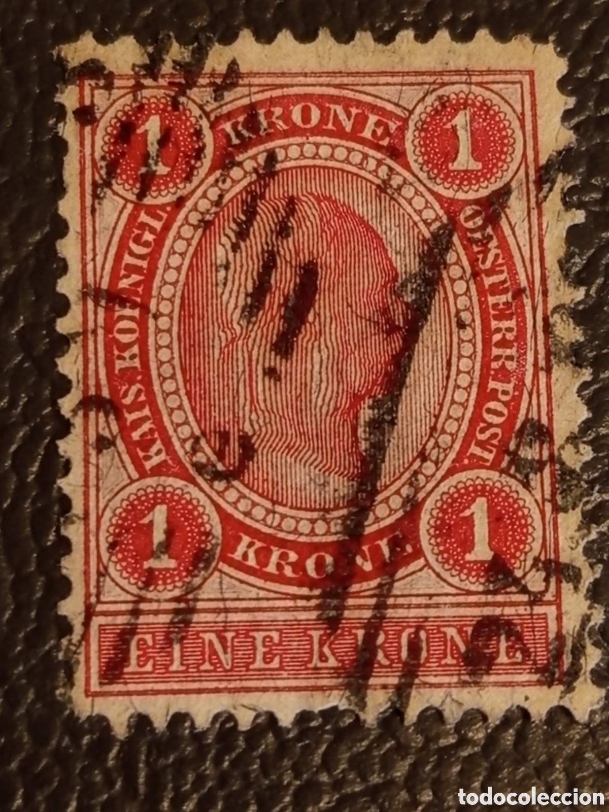 Sellos: Sello Austria 1899 - 1 Krone Rojo Usado (Francisco Jos&eacute; I) - Cat. Scott #83 / Michel #81