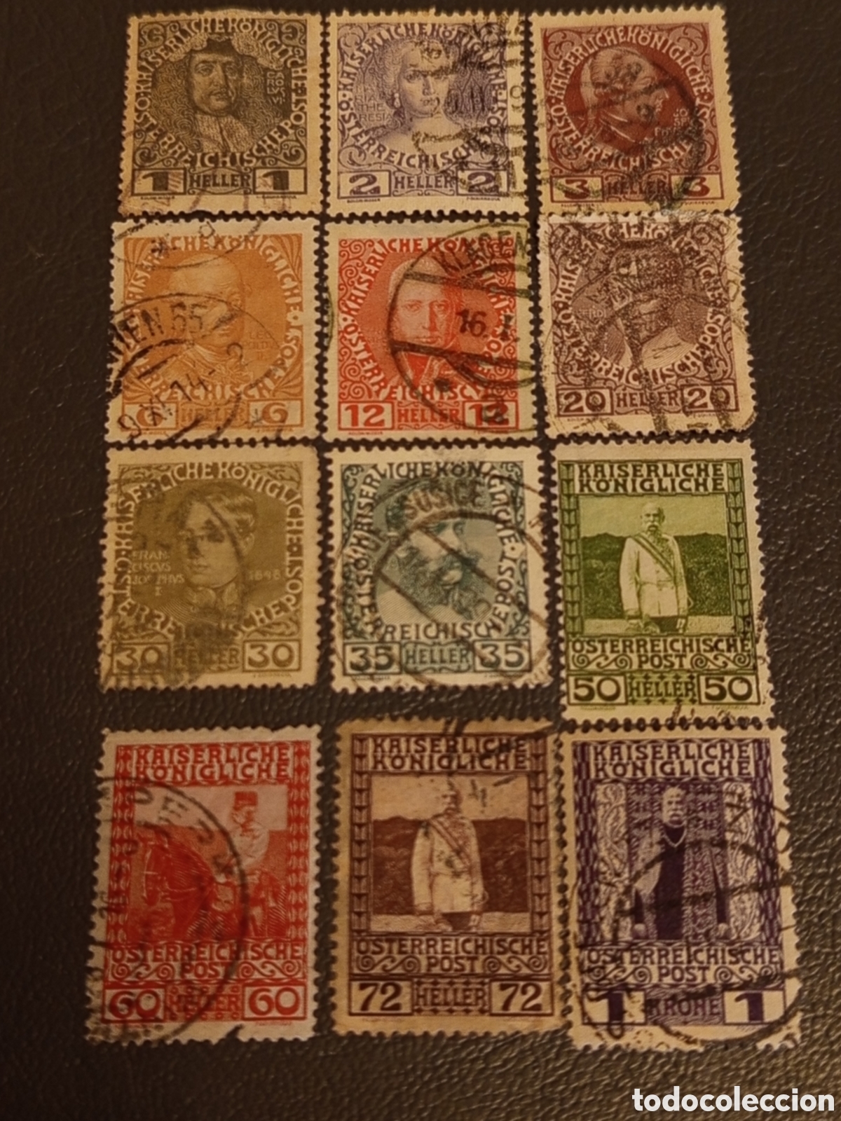 Sellos: Austria 1908 - Serie Jubileo Diamante Francisco Jos&eacute; - Cat&aacute;logo Michel 140/152