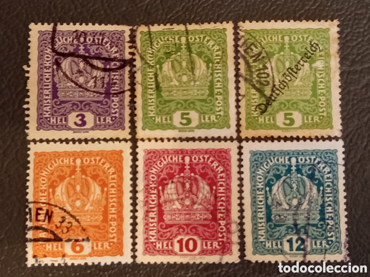 Sellos: Lote 6 Sellos Austria 1916/18 - Incluye 5h Sobrecarga Deutsch&ouml;sterreich (Michel 185/189 + 229)