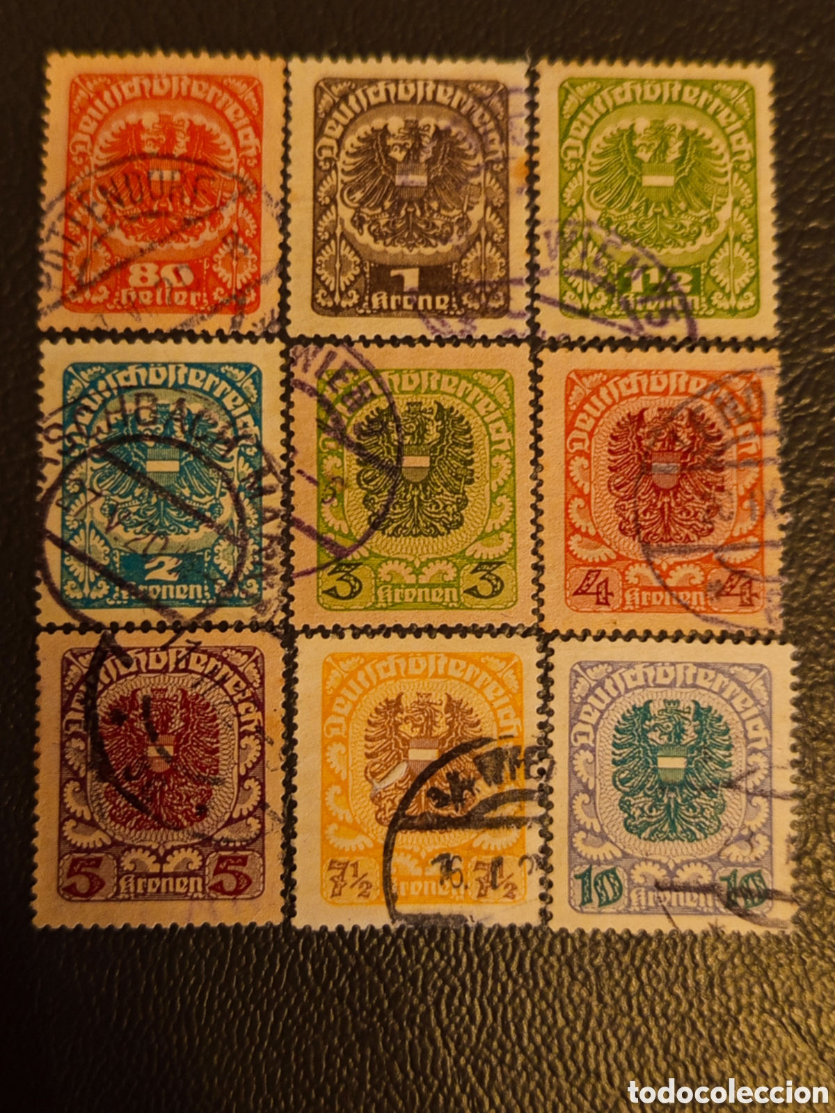 Sellos: Austria 1920 - Lote 9 Sellos Usados Escudo de Armas (Yvert 223/231 - Michel 304/337)