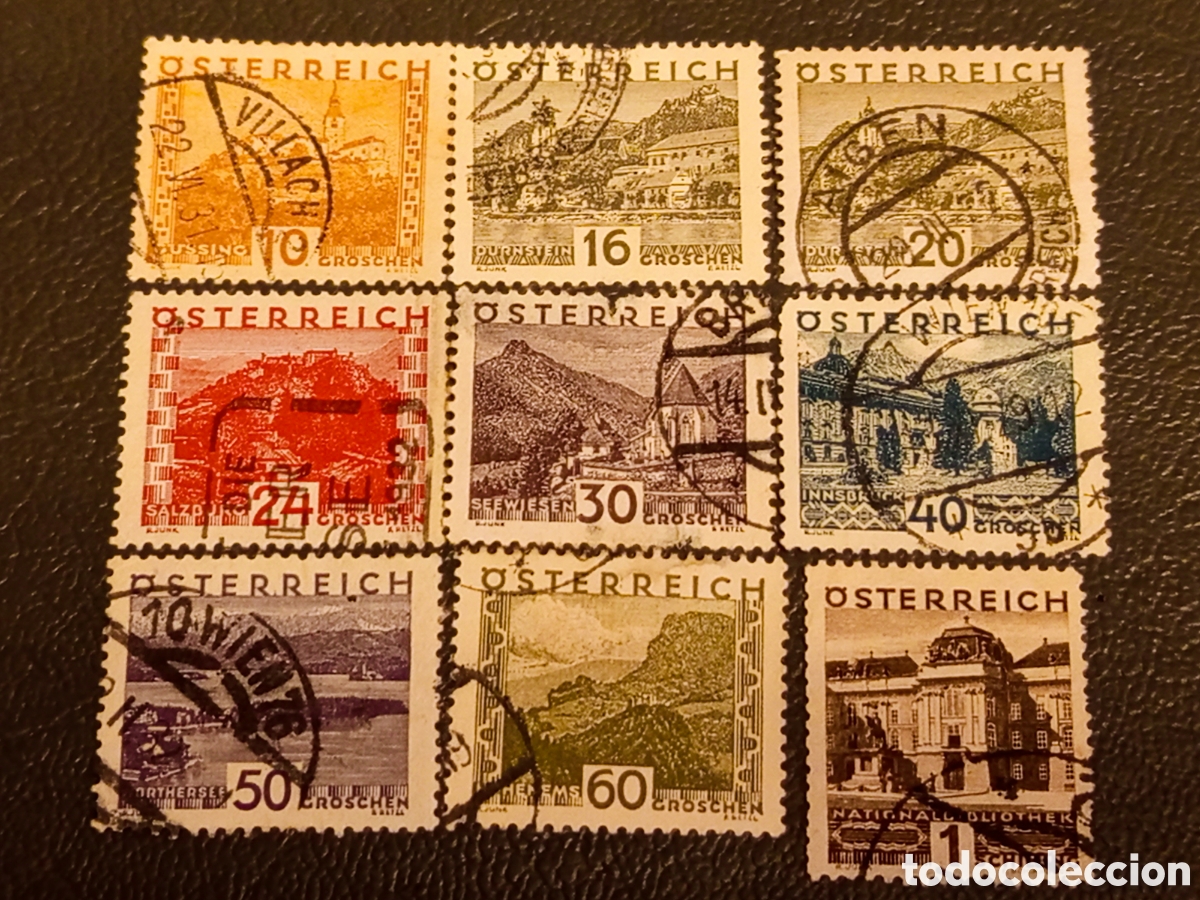 Sellos: Austria 1929 - Serie Paisajes (9 Valores Usados) - Mi 498/511 / Yv 443/455