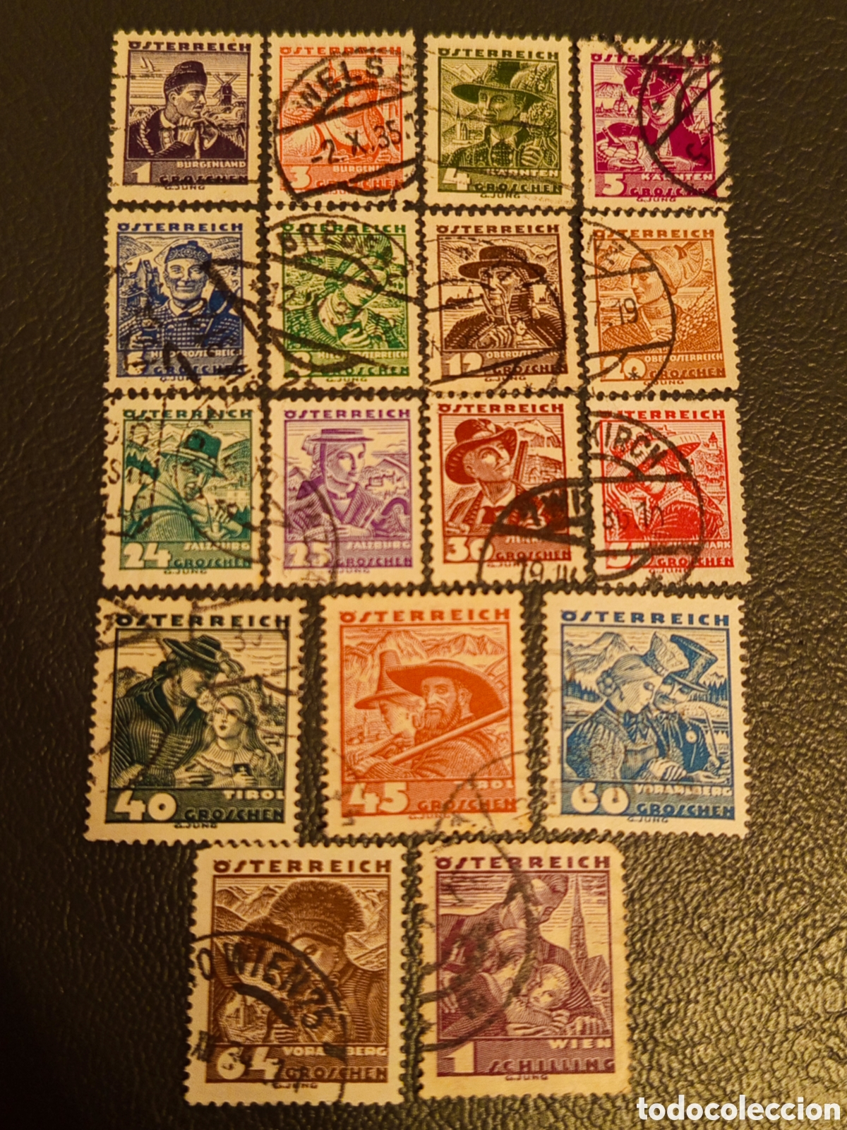 Sellos: Lote Sellos Austria 1934 - Serie Trajes T&iacute;picos Regionales (Trachten) Usados - Cat. Michel 567/587