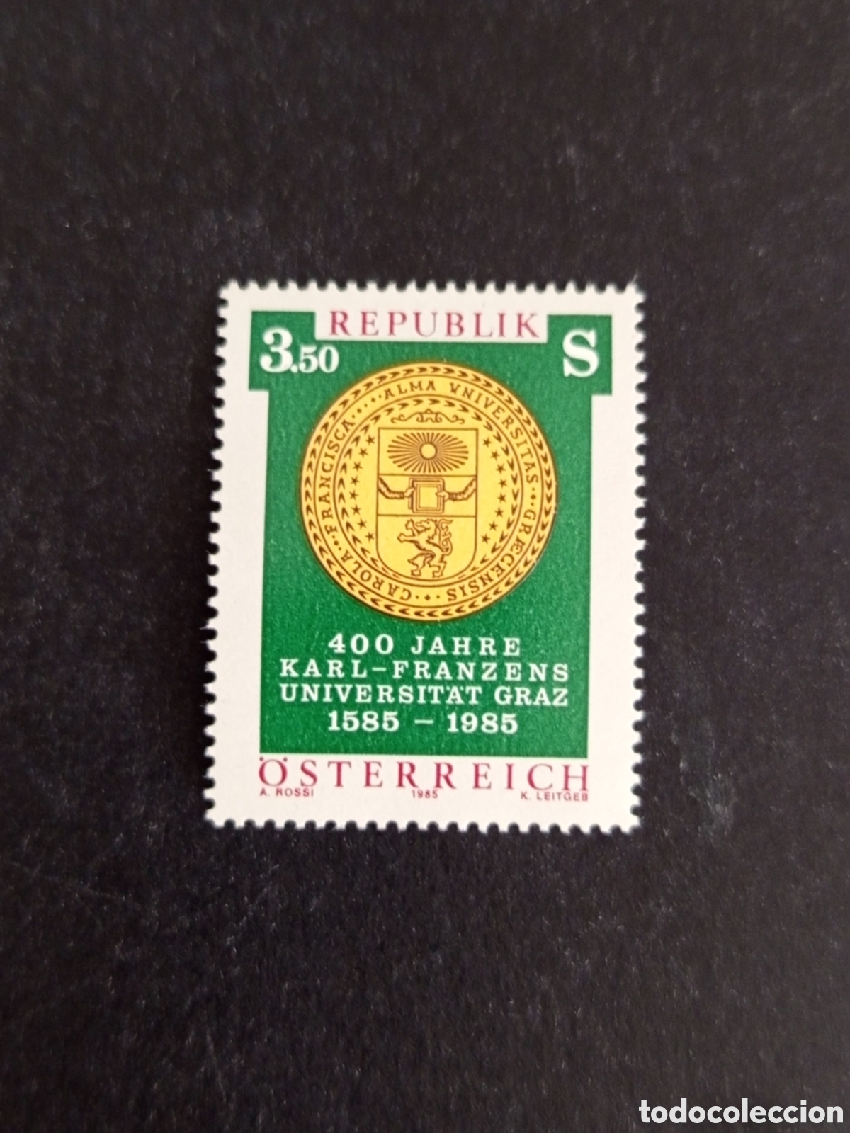 Sellos: AUSTRIA, 1985. Escudo de Armas de la Universidad de Graz. Yvert 1628. Pedido m&iacute;nimo 3 &euro;. Ver fotos.
