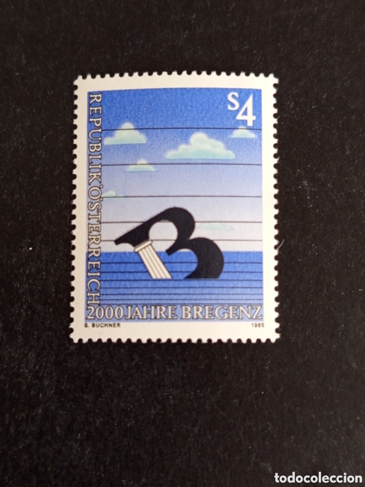 Sellos: AUSTRIA, 1985. Villa de Bregenz. Columna emergiendo del lago. Yvert 1634. Pedido m&iacute;nimo 3 &euro;.