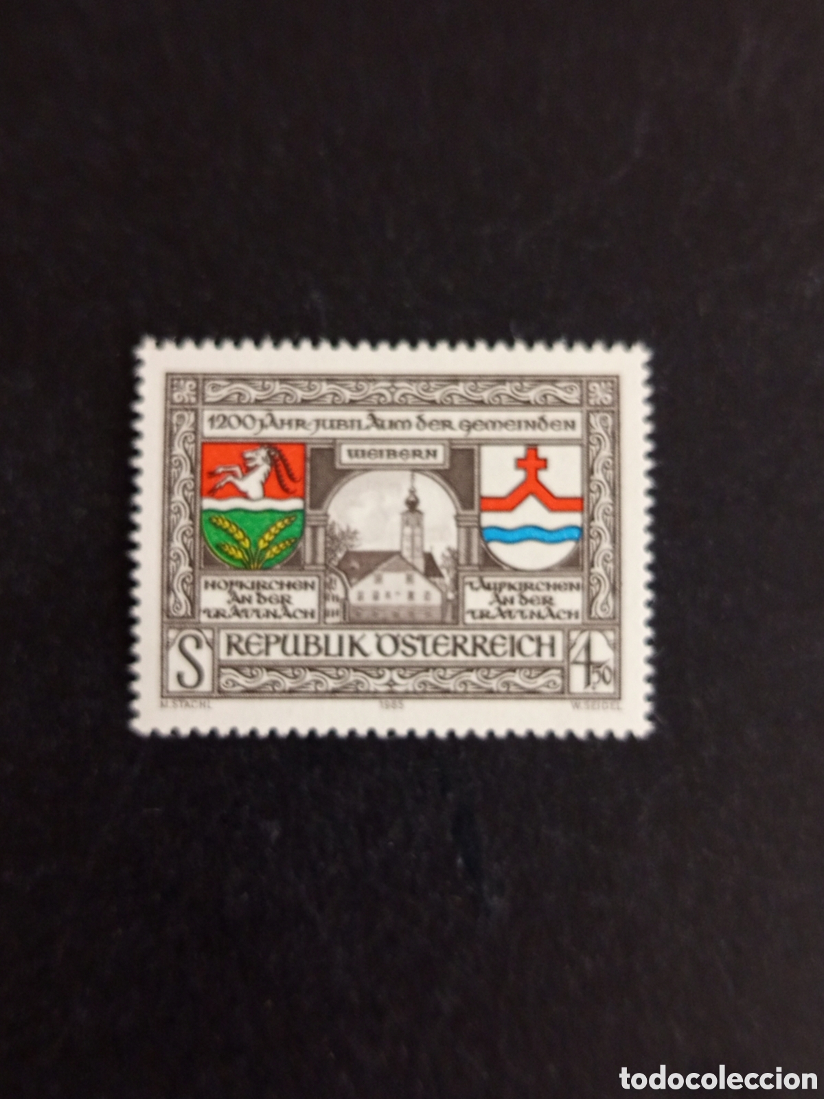 Sellos: AUSTRIA, 1985. Ciudades de Hofkirchen y Taufkirchen. Escudos. Yvert 1653. Pedido m&iacute;nimo 3 &euro;.