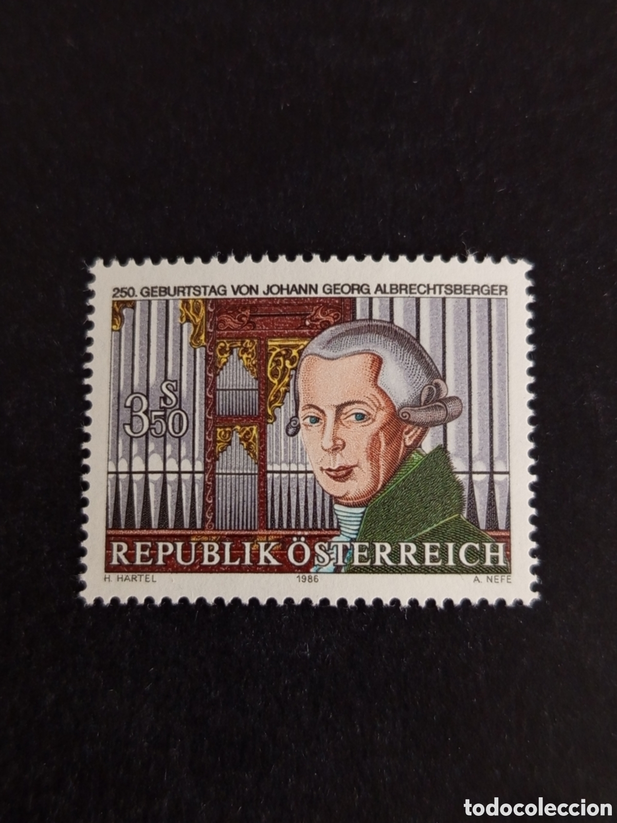 Sellos: AUSTRIA, 1986. Johann Georg Albrechtsberger, compositor . Yvert 1668. Pedido m&iacute;nimo 3 &euro;. Ver fotos.