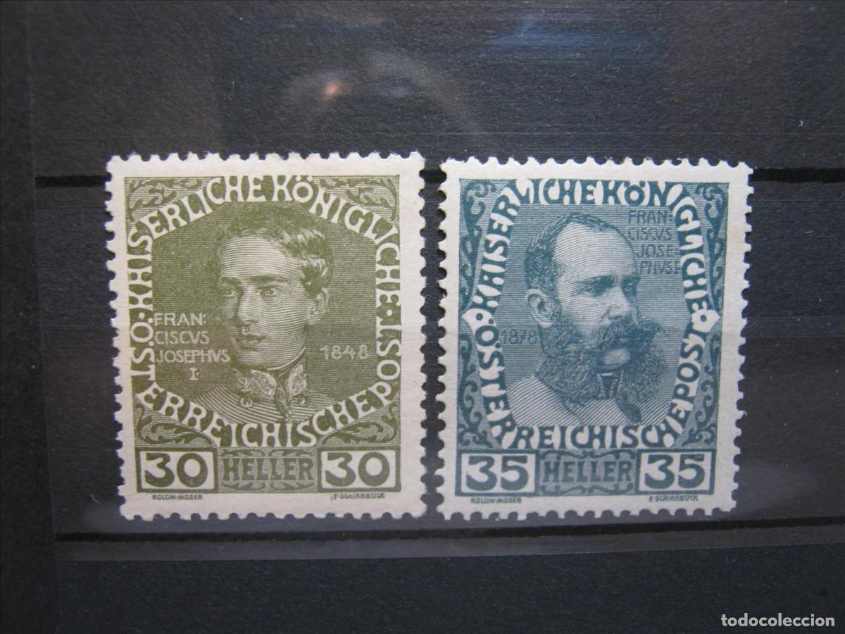 Sellos: AUSTRIA 1908-13 YVERT 110 Y 111 LH* LEVE CHARNELA LUJO.