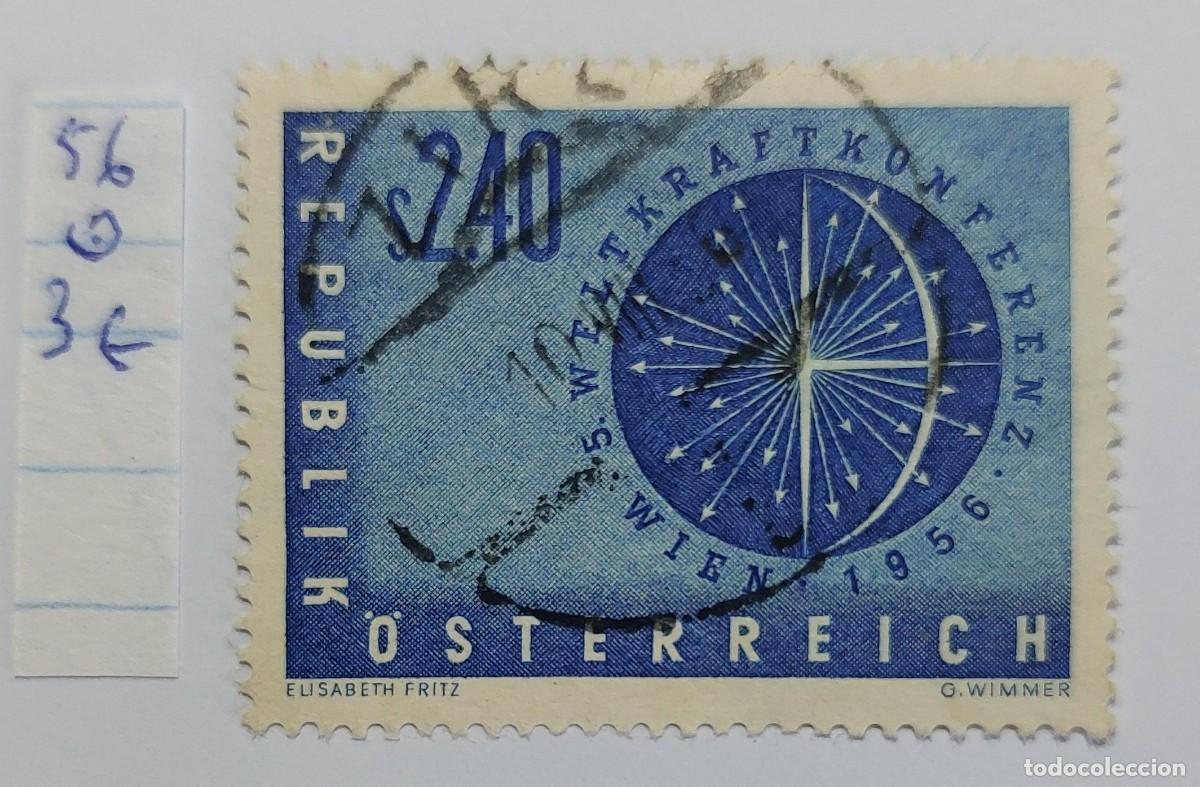 Sellos: AUSTRIA 1956 V Conferencia Mundial de la Energ&iacute;a globo terr&aacute;queo estilizado con rayos (*) USED