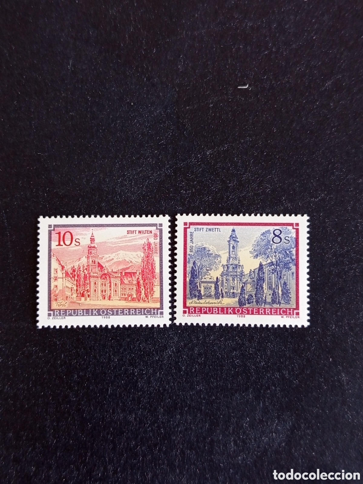 Sellos: AUSTRIA 1988. Abad&iacute;as de Wilten y Zwetti. Yv 1744 y 1754. Pedido m&iacute;nimo 3 &euro;. Ver fotos.