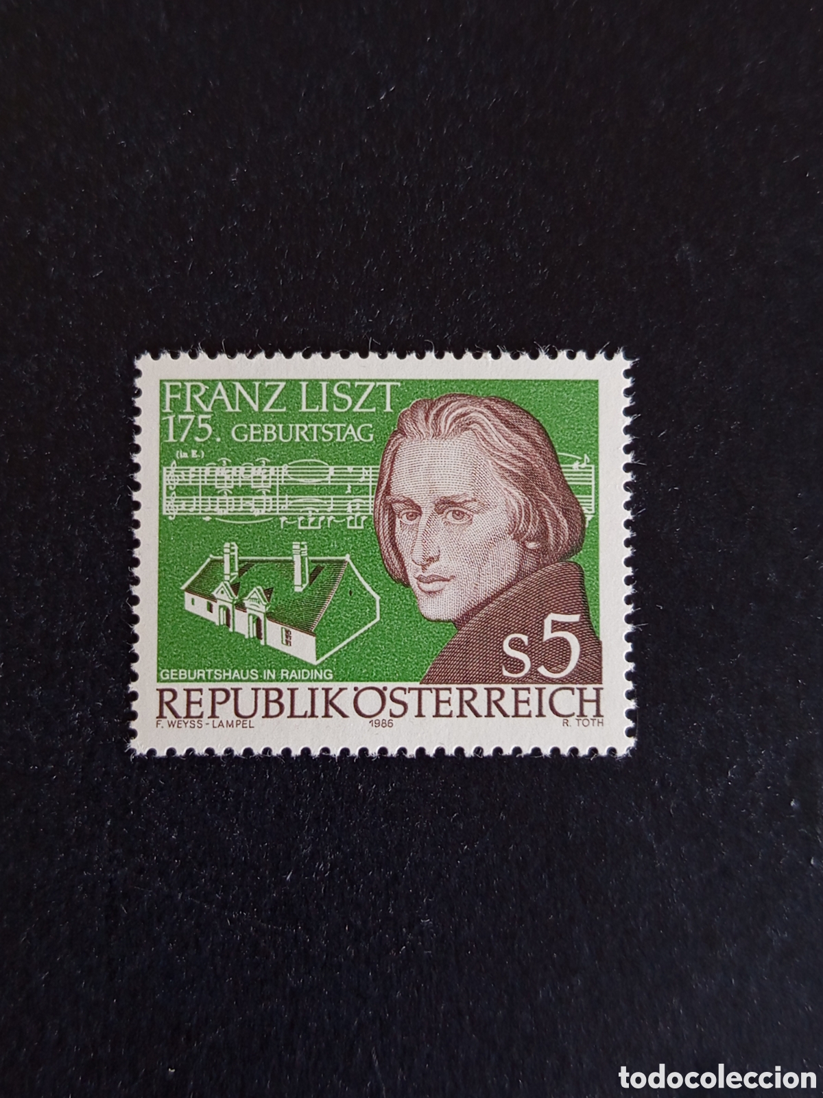 Sellos: AUSTRIA, 1986. Franz Liszt , compositor y casa natal. Yvert 1694. Pedido m&iacute;nimo 3 &euro;. Ver fotos.