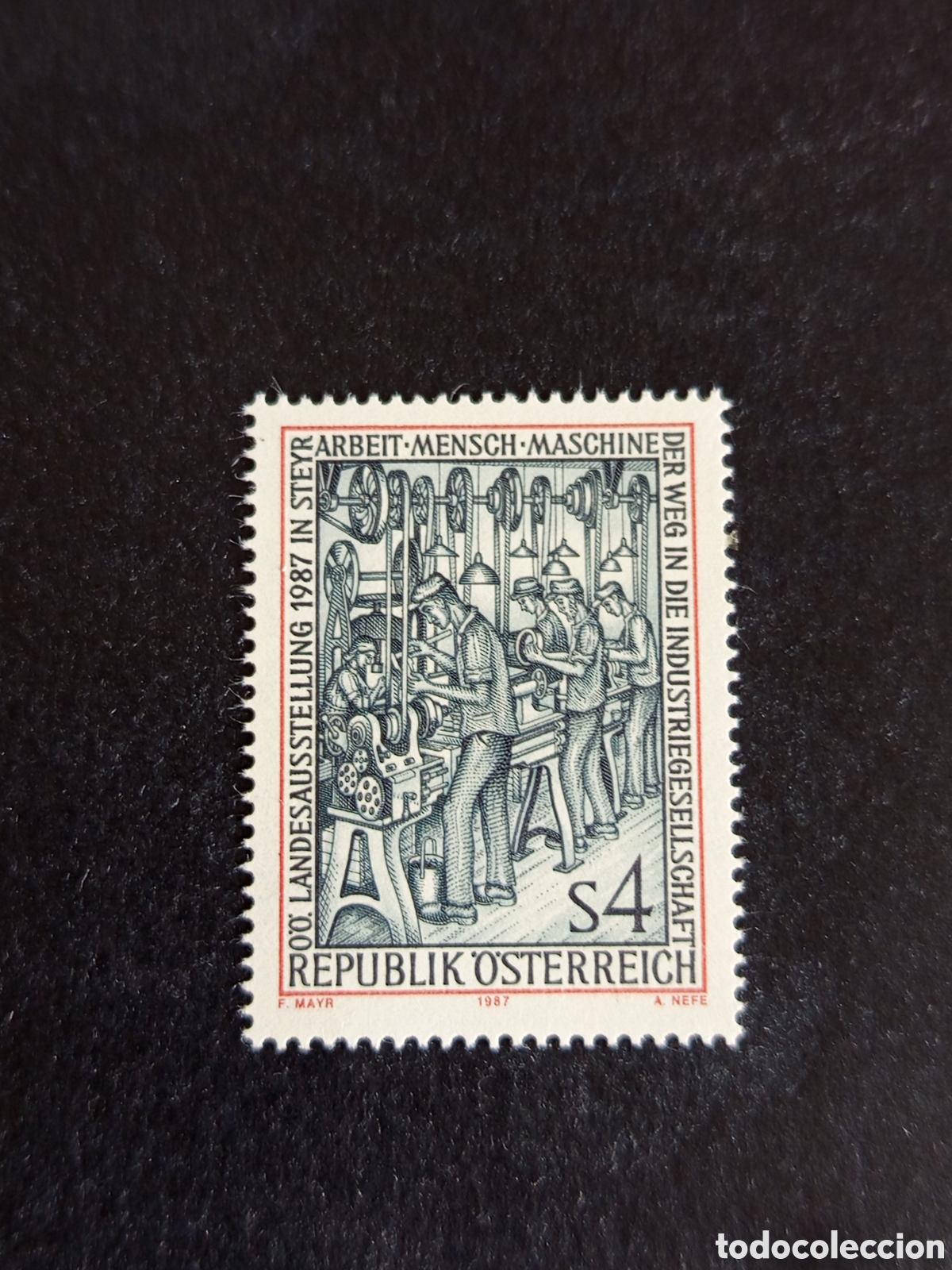 Sellos: AUSTRIA, 1987. Trabajo del Hombre con m&aacute;quina. Yvert 1709. Pedido m&iacute;nimo 3 &euro;. Ver fotos.
