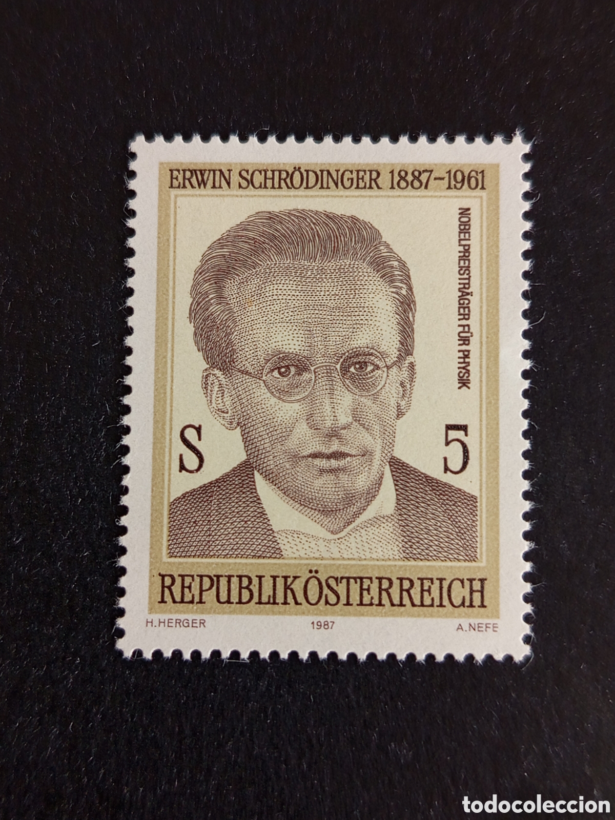 Sellos: AUSTRIA, 1987. Erwin Schr&ouml;dinger, f&iacute;sico. Premio Nobel. Yvert 1721. Pedido m&iacute;nimo 3 &euro;. Ver fotos.