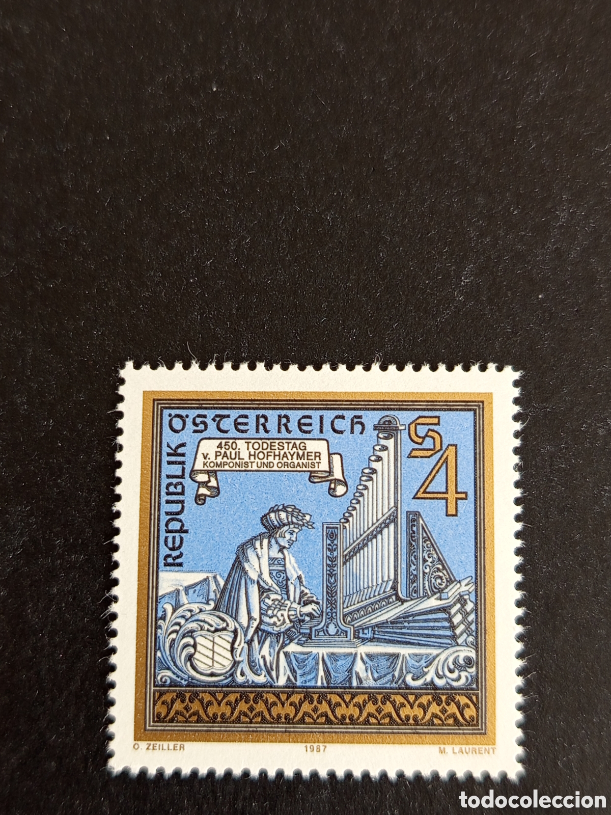 Sellos: AUSTRIA, 1987. Paul Hafhaymer, compositor. Yvert 1728. Pedido m&iacute;nimo 3 &euro;. Ver fotos. Serie completa