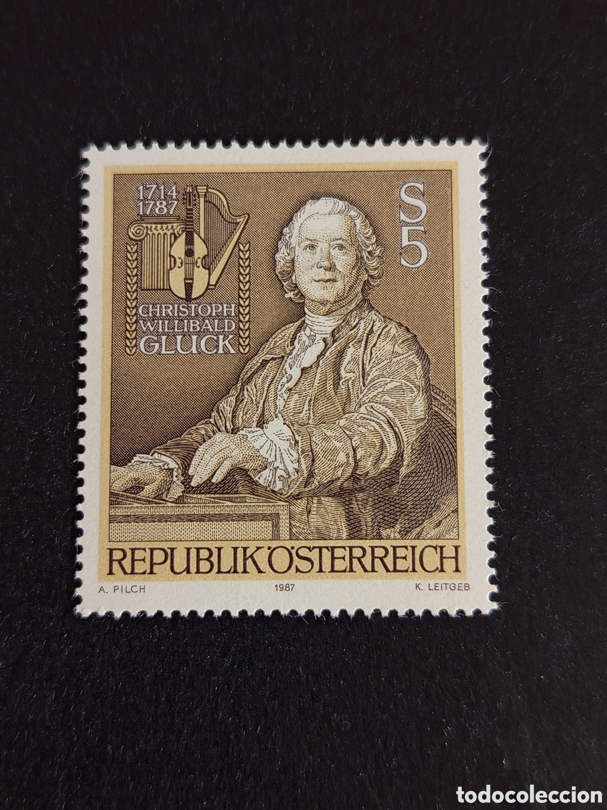 Sellos: AUSTRIA, 1987. Christoph Willibald Gluck, compositor. Yvert 1734. Pedido m&iacute;nimo 3 &euro;. Ver fotos.