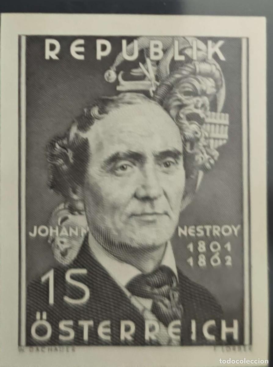 Sellos: O) 1962 AUSTRIA, BLACK PROOF, JOHANN NESTROY - VIENNESE PLAYWRIGHT . AUTHOR AND ACTOR, DEATH CENT, S