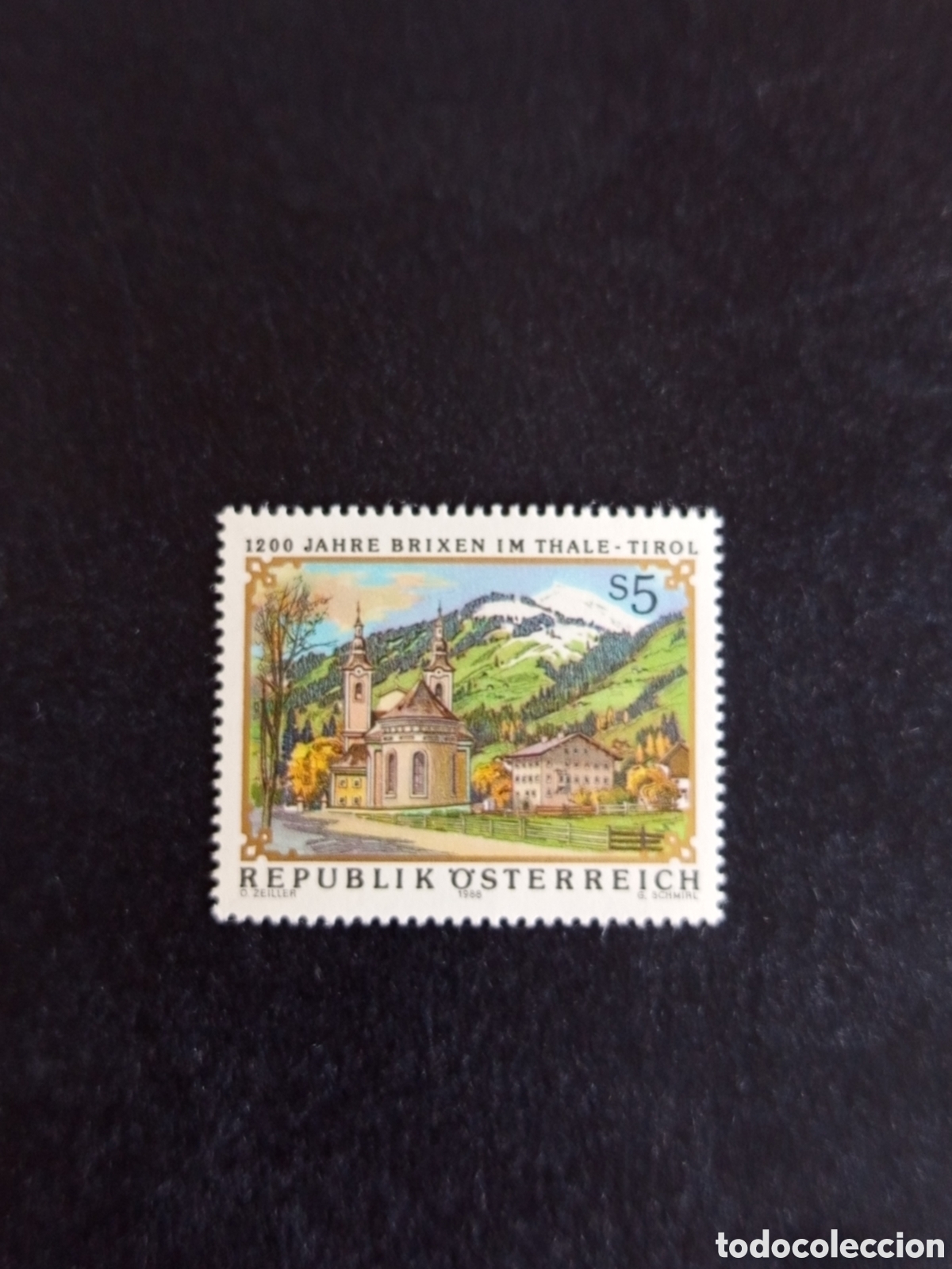 Sellos: AUSTRIA, 1988. Vista de la iglesia de Brixen im Thale(Tirol). Yvert 1759. Pedido m&iacute;nimo 3 &euro;.