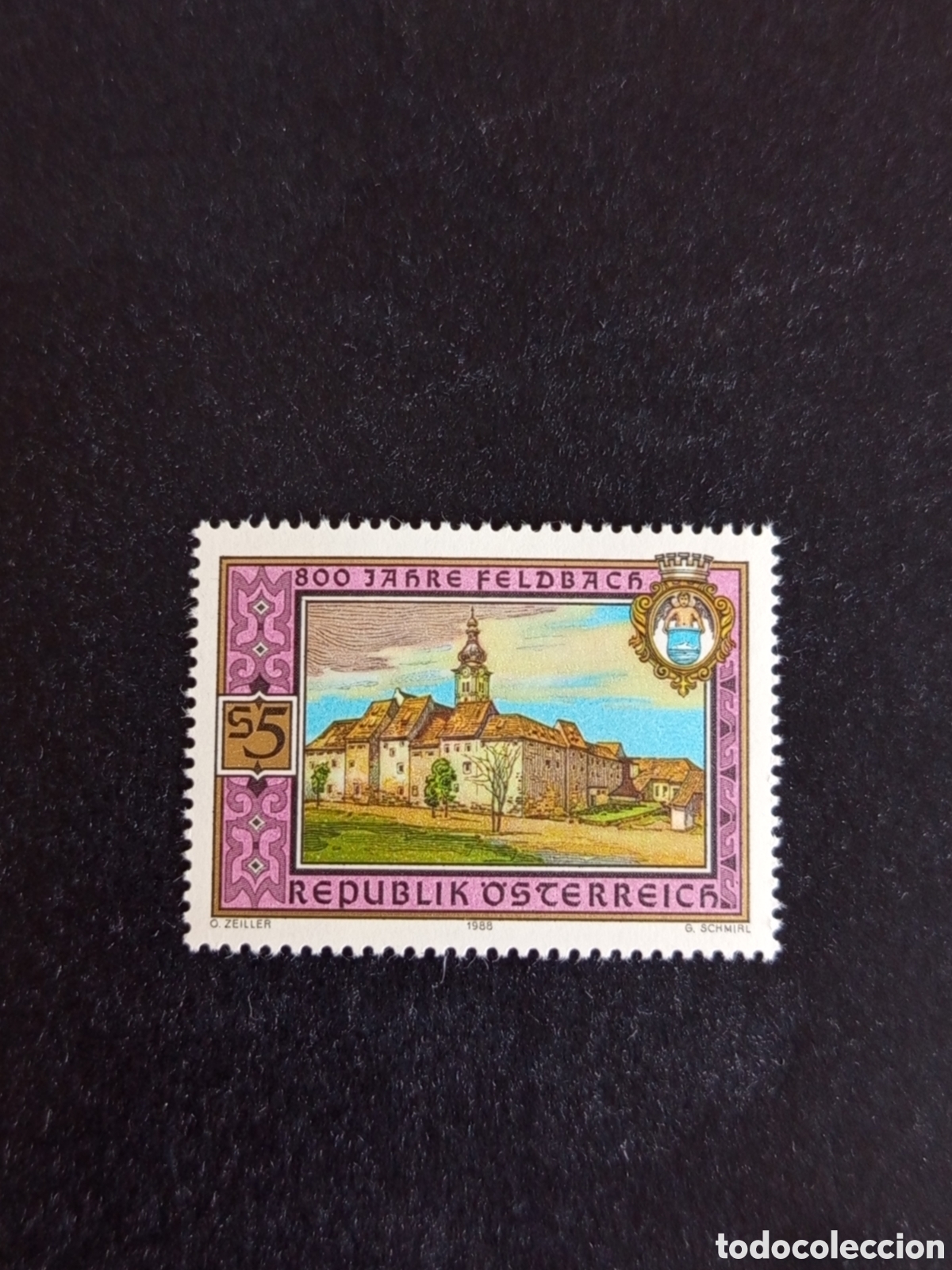Sellos: AUSTRIA, 1988. Vista y Escudo de Armas de Feldbach. Yvert 1763. Pedido m&iacute;nimo 3 &euro;. Ver fotos.