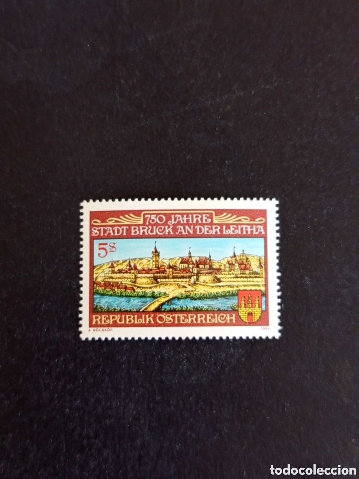 Sellos: AUSTRIA, 1989. Escudo de Armas y vista de Bruck an der Leitha. Yvert 1779.Pedido m&iacute;nimo 3 &euro;.