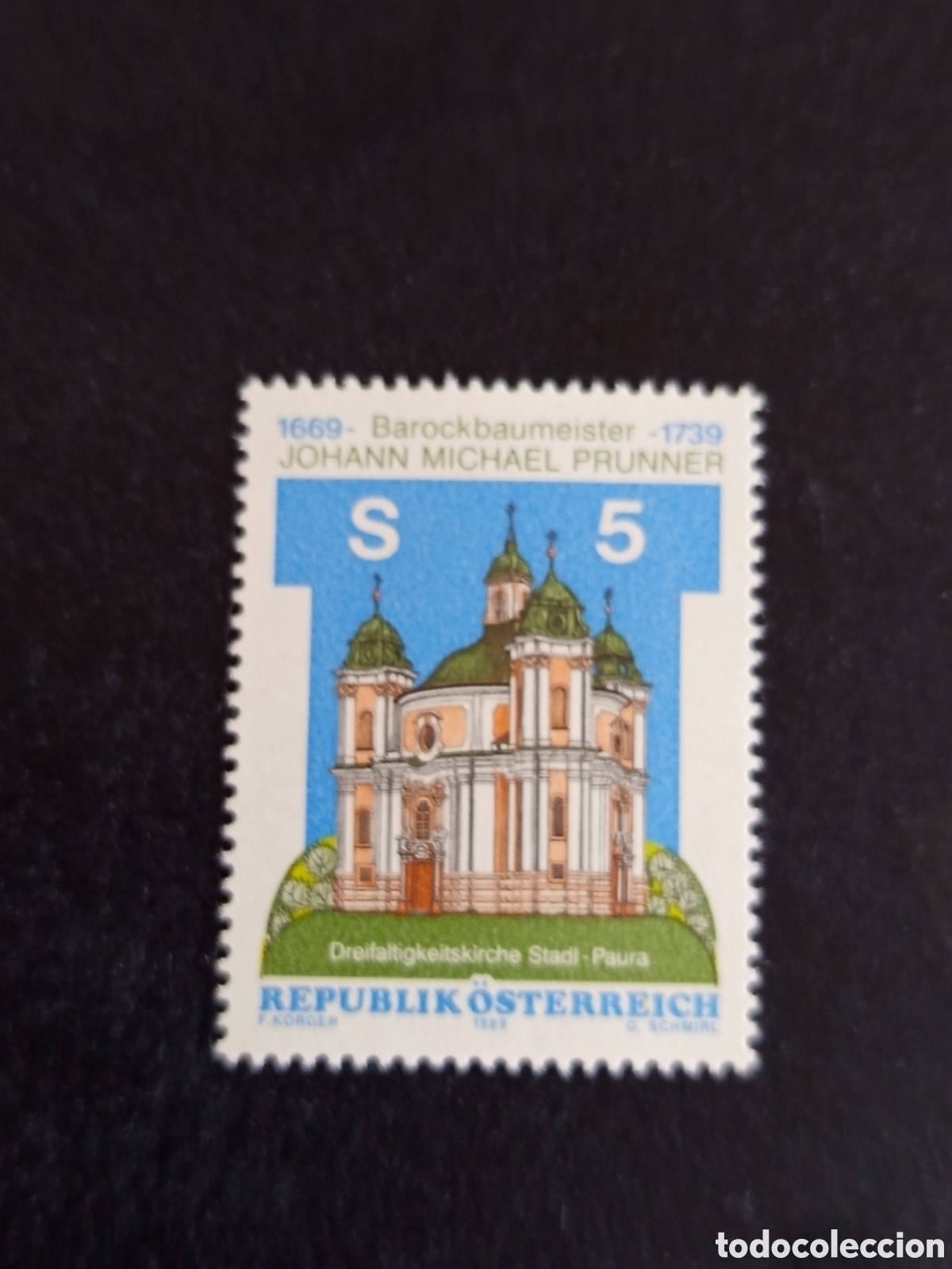 Sellos: AUSTRIA, 1989. Iglesia de la Santa Trinidad, barroca. Johann M. Prunner, arquitecto. Yvert 1779.