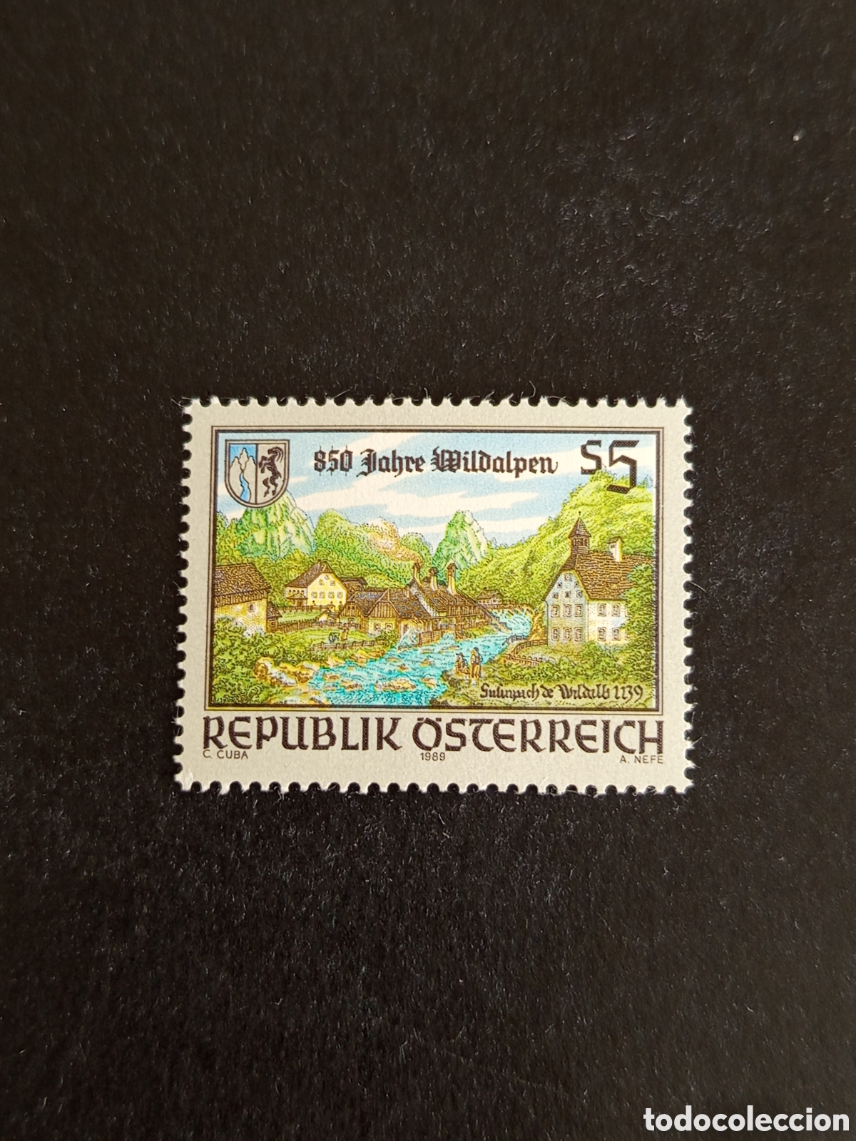 Sellos: AUSTRIA, 1989. Escudo de Armas y vista de Wildalpen. Yvert 1798. Pedido m&iacute;nimo 3 &euro;. Ver fotos.
