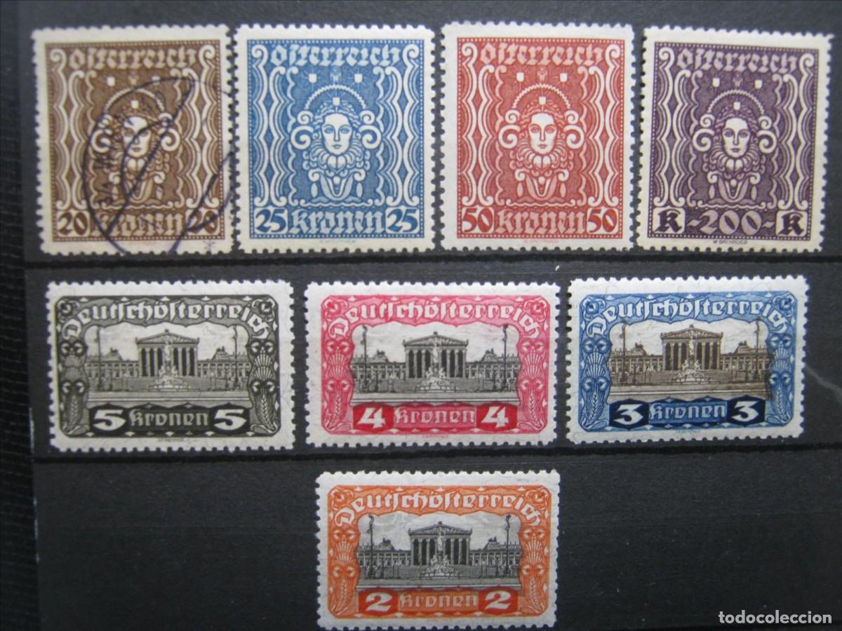 Sellos: AUSTRIA MICHEL 398 B/400 B + 402 B + 284 B/288 B LH* LUJO DENTADO 11 1/2 CV+50&euro;.
