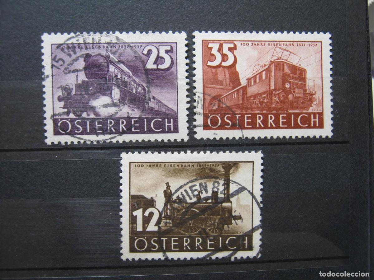 Sellos: AUSTRIA TRENES FERROCARRIL 1937 SERIE YVERT 503/507 USADOS PERFECTOS.