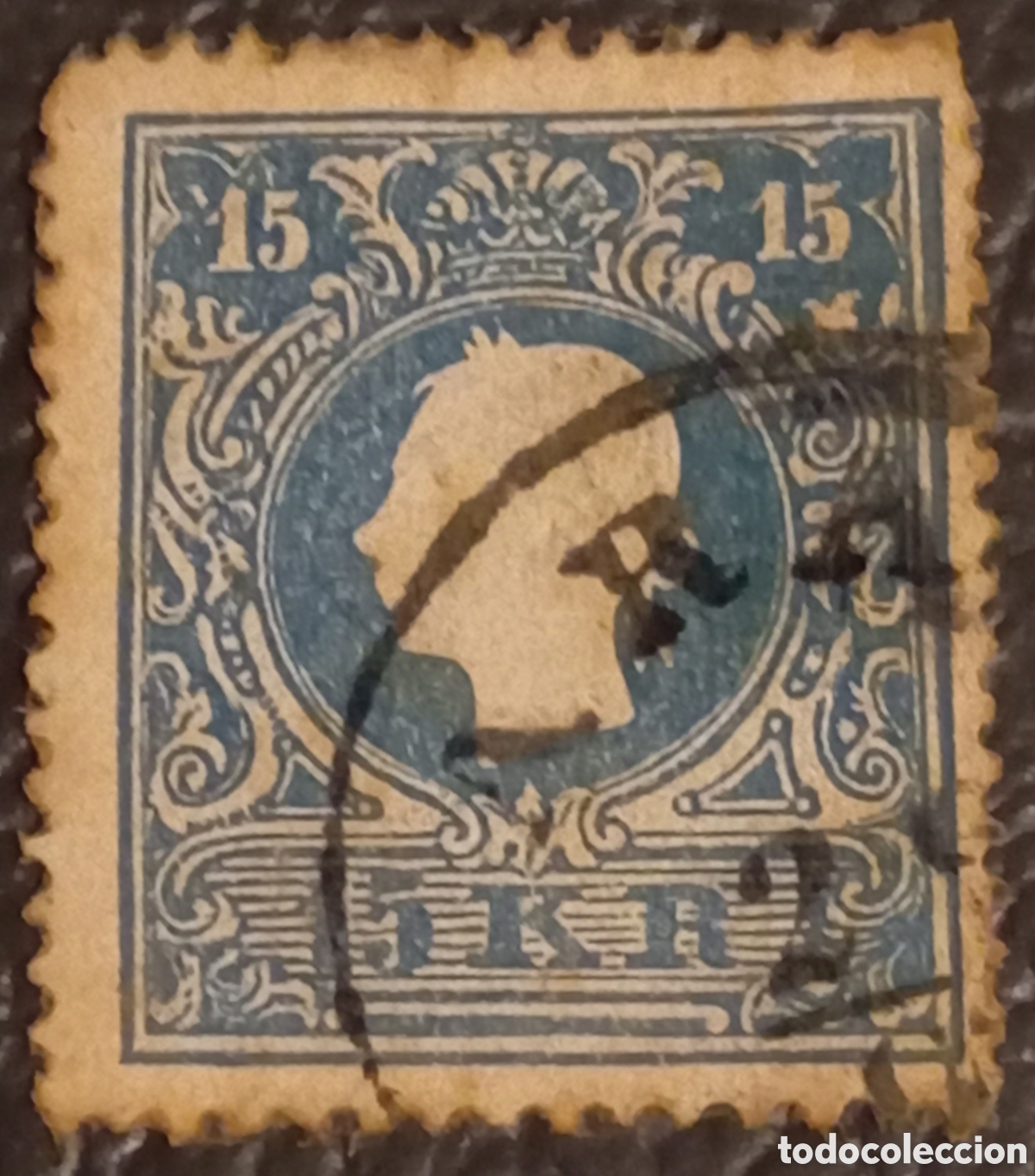Sellos: Austria 1858 - 15 Kreuzer Azul Usado - Emperador Francisco Jos&eacute; - Michel N&ordm; 15